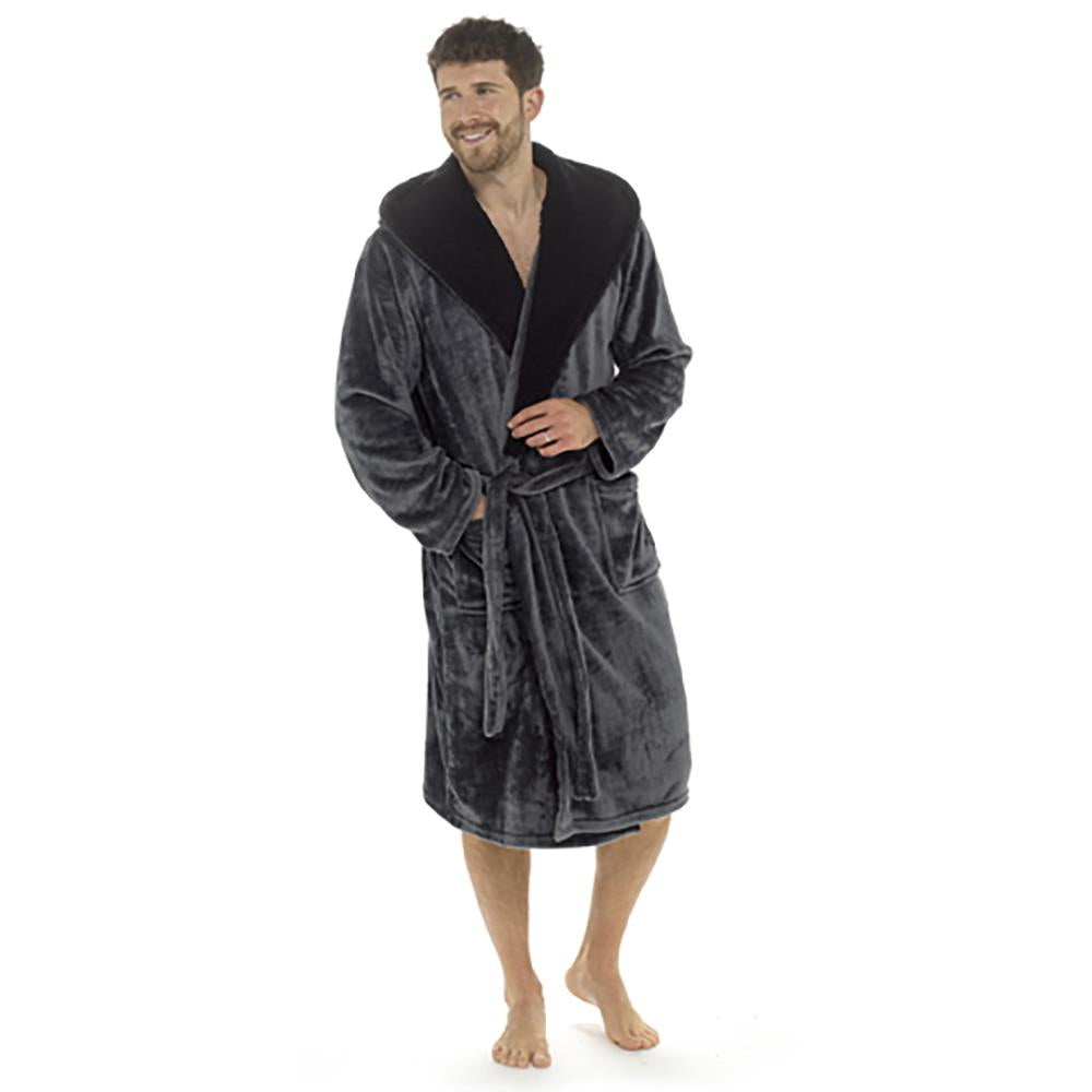 A2Z Mens Dressing Gown Super Soft Luxury Sherpa Hooded Flannel Fleece Bath Robe