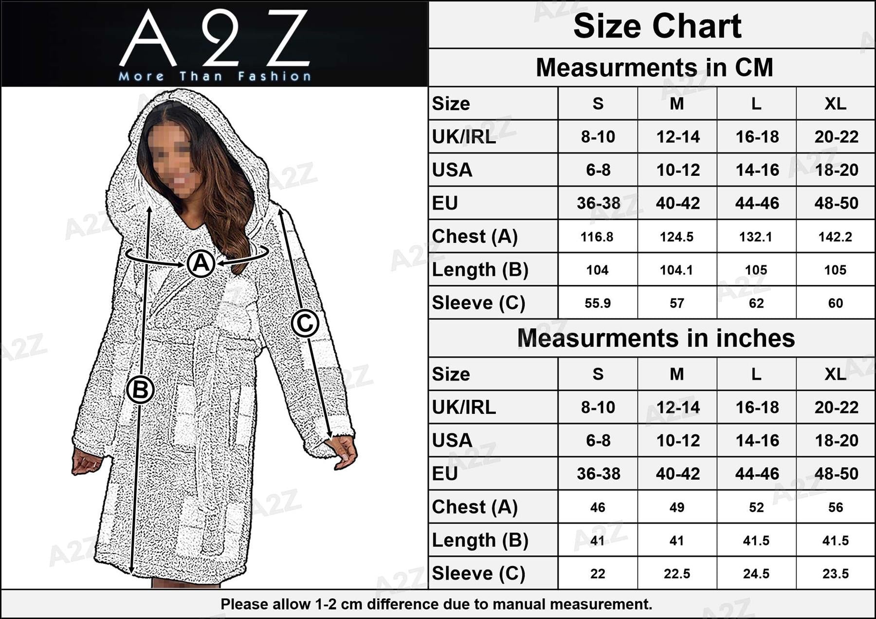 A2Z Women's Luxurious Fluffy Fleece Robe Check Print Sherpa Hooded Dressing Gown