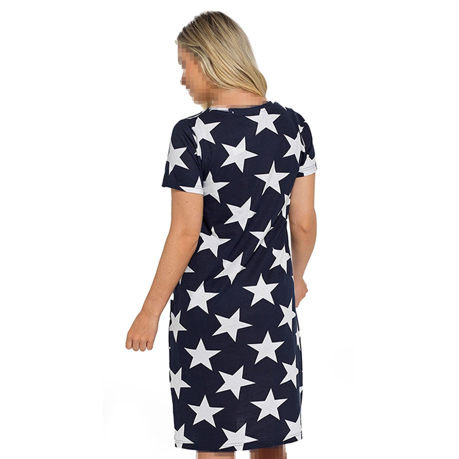 A2Z Ladies Short Sleeves Nightie Star Cotton Jersey Nightshirts Night Dress 8-22