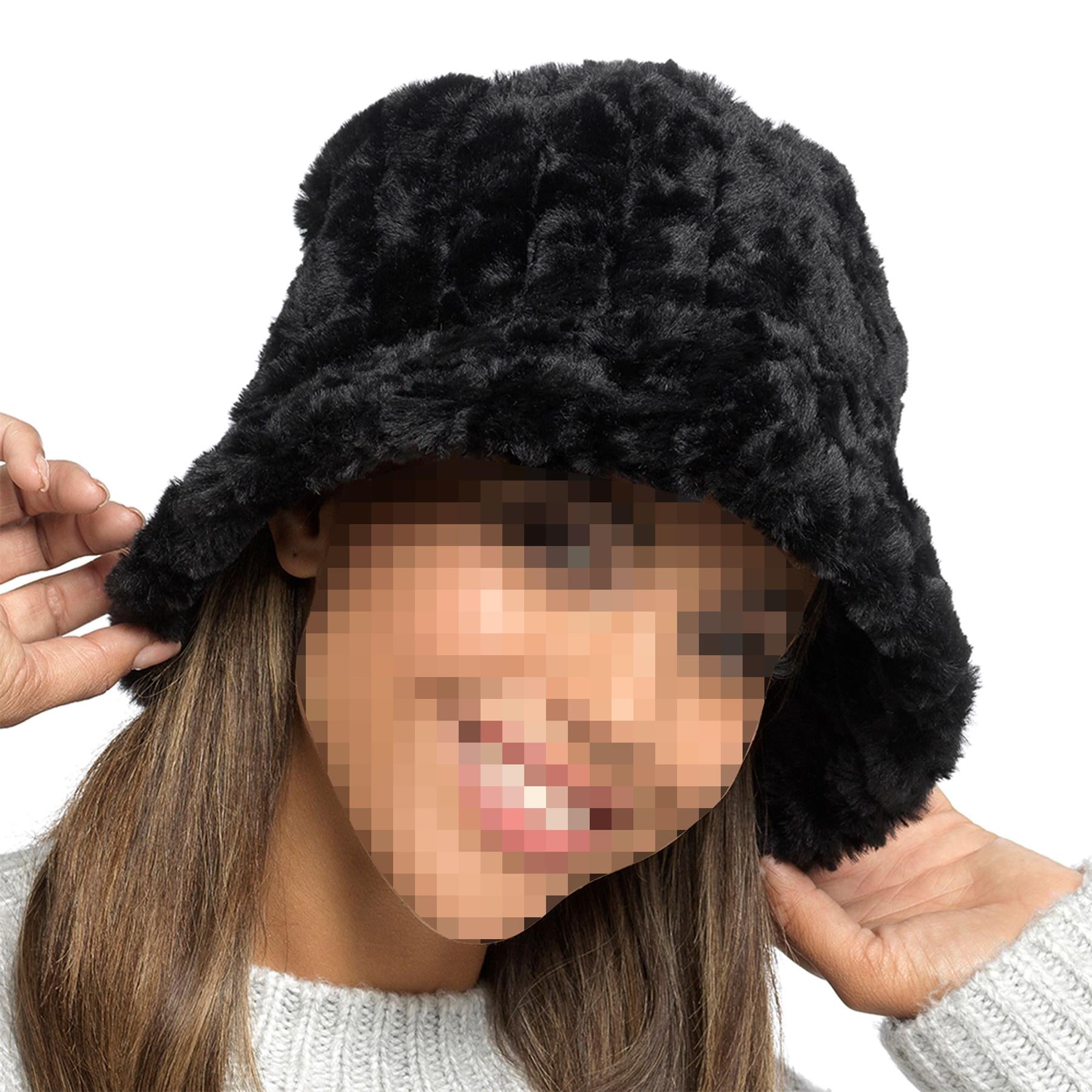 A2Z Ladies Bucket Hats Textured Faux Fur Beanie Soft Plush Winter Warm Cozy Caps