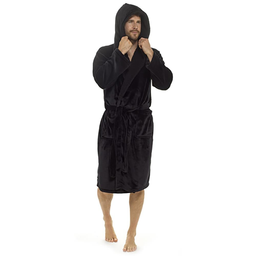 A2Z Mens Dressing Gown Super Soft Luxury Sherpa Hooded Flannel Fleece Bath Robe