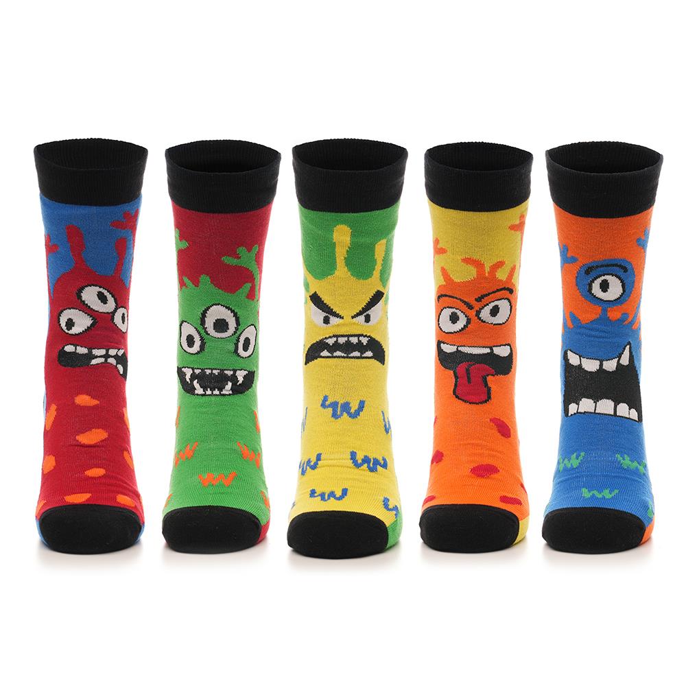 Mens 5 Pack Monster Design Socks Comfortable For Daily Wear Cotton Rich Socks