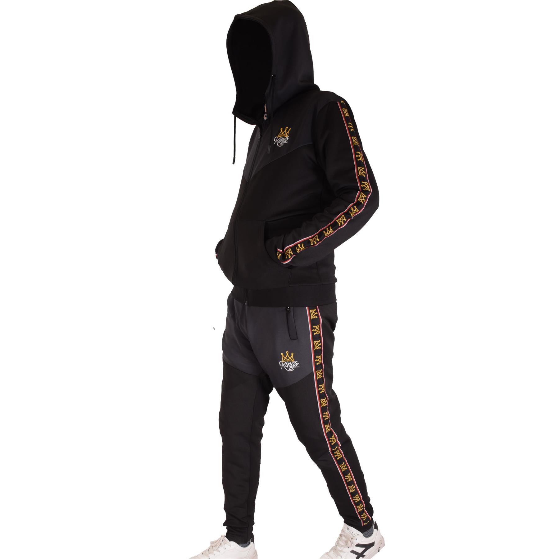 Mens Tracksuit Hooded Kings Crown Embroidered Jogging Suit Joggers Set For Adult