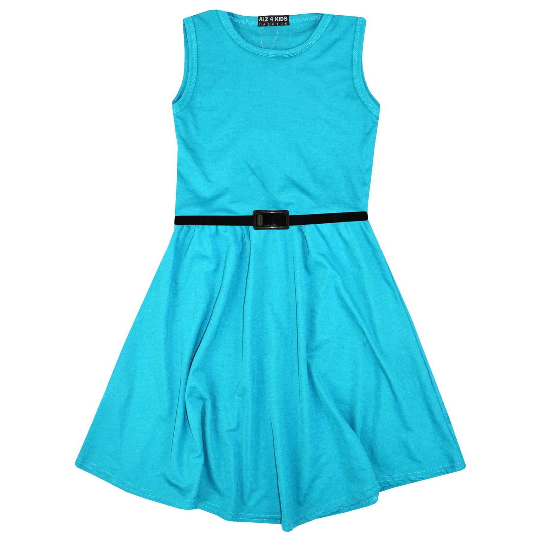 A2Z 4 Kids Girls Plain Skater Dress Party Sleeveless Flared Fashion Age 5-13