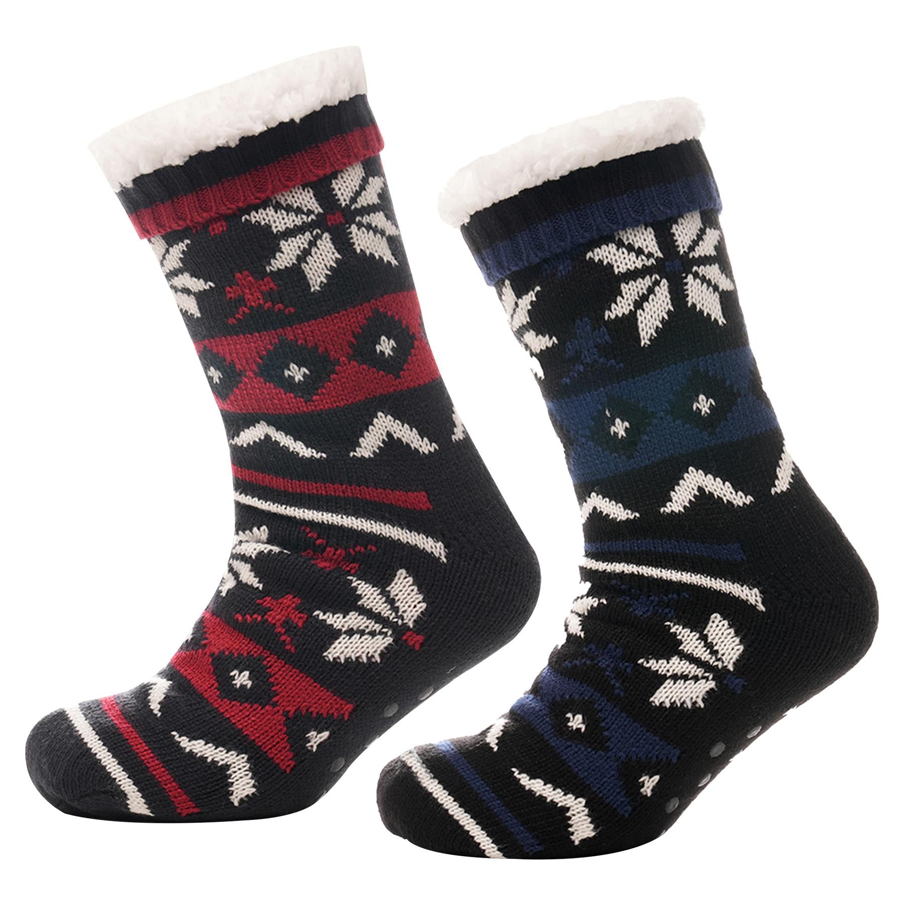 A2Z Mens Fairisle Knit Slipper Sock Soft Sherpa Lined Comfy Thick Cosy Socks