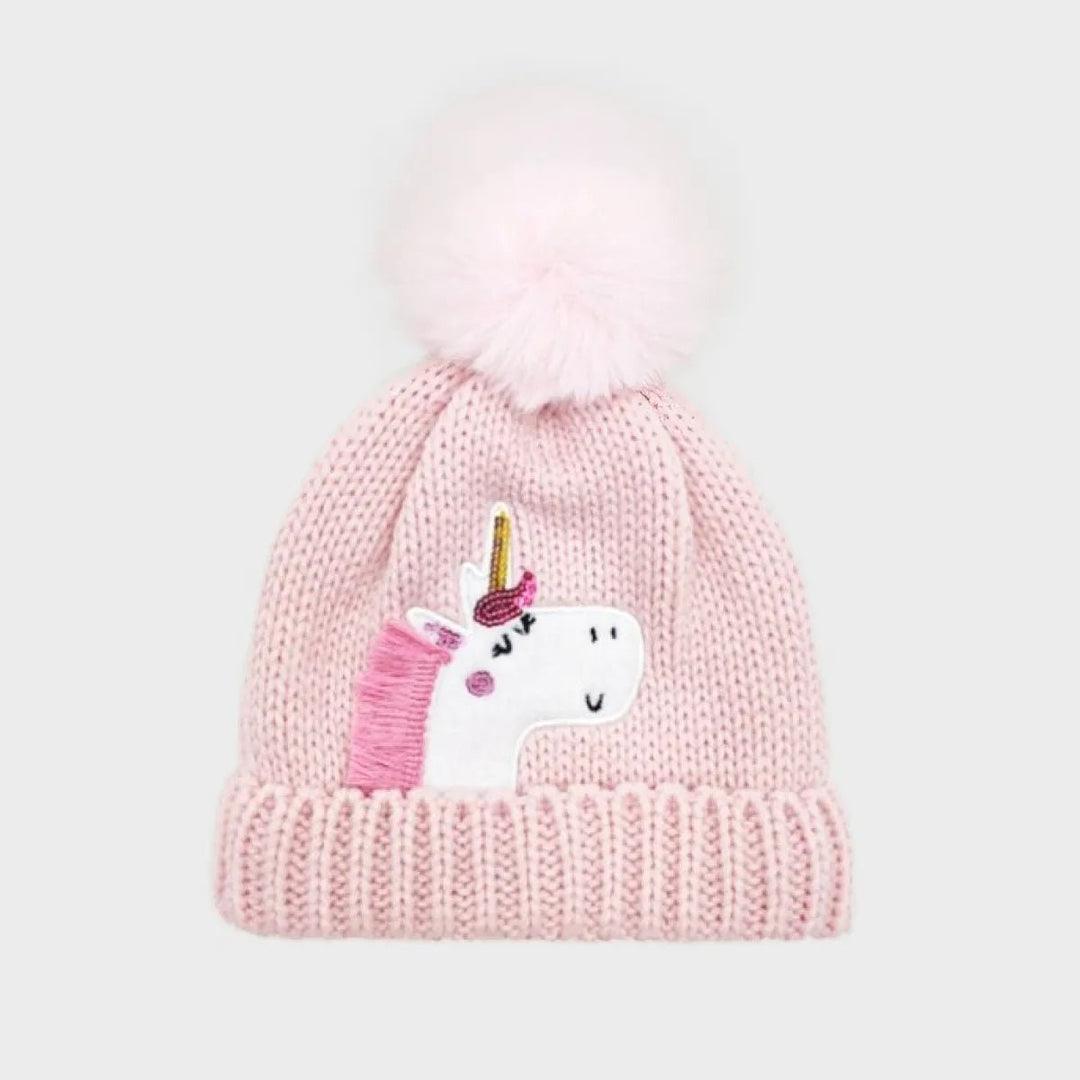 A2Z 4 Kids Girls Hats Unicorn Jacquard Knit Pom Pom Winter Warm Cozy Beanie Hats