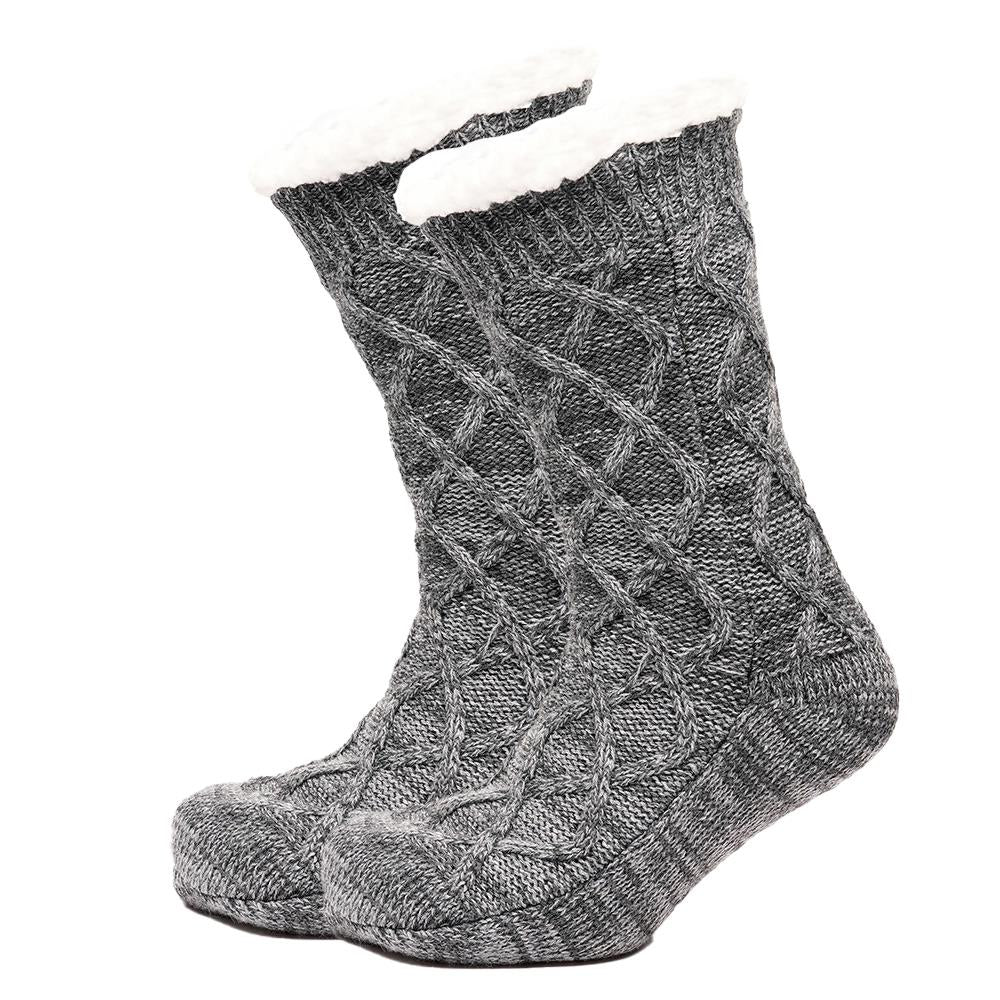 A2Z Mens Slipper Socks Yarn Chunky Cable Knit Sherpa Lining Warm Winter Socks