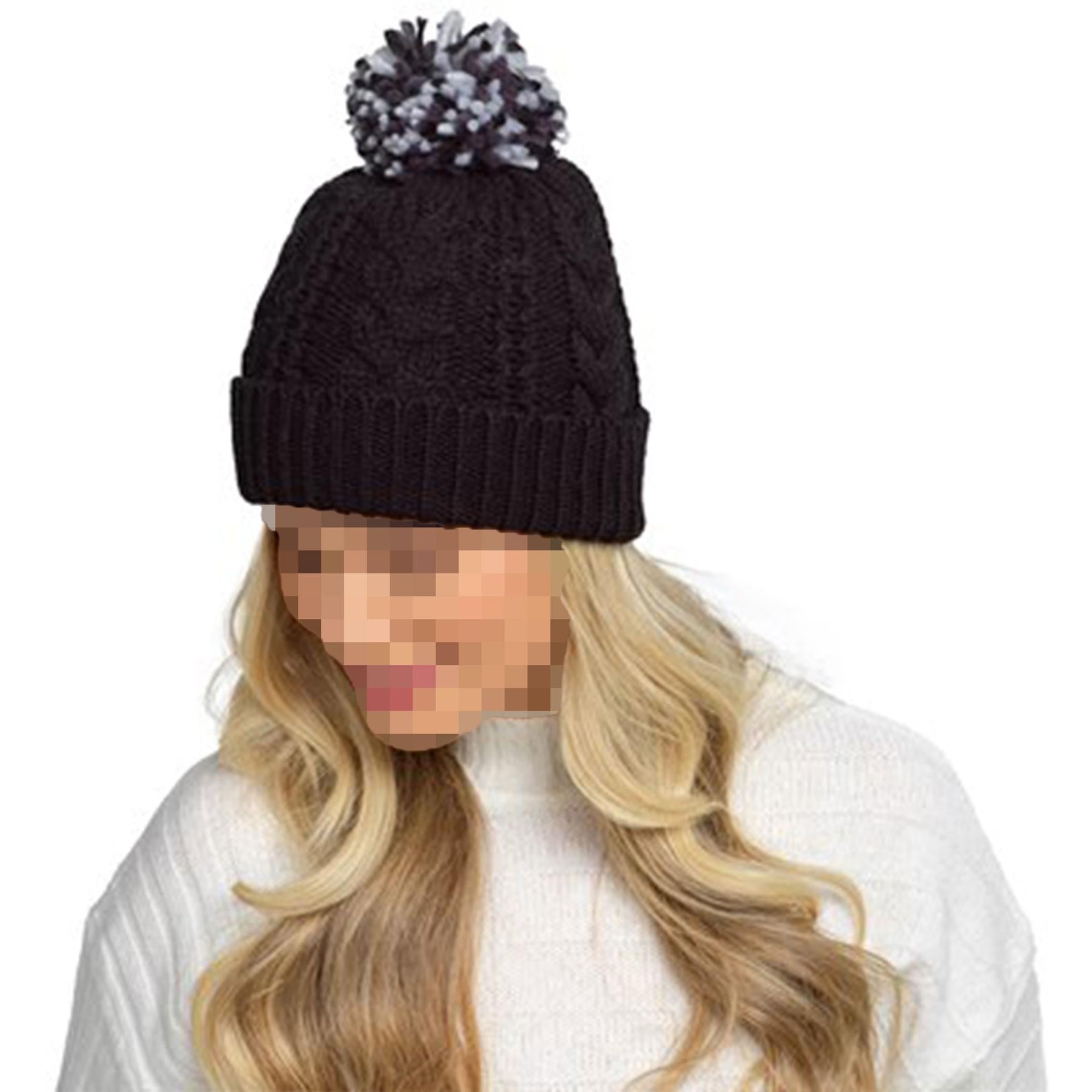 A2Z Ladies Hat Cable Knitted Detachable Pom Pom Stretchy Winter Warm Cazy Caps