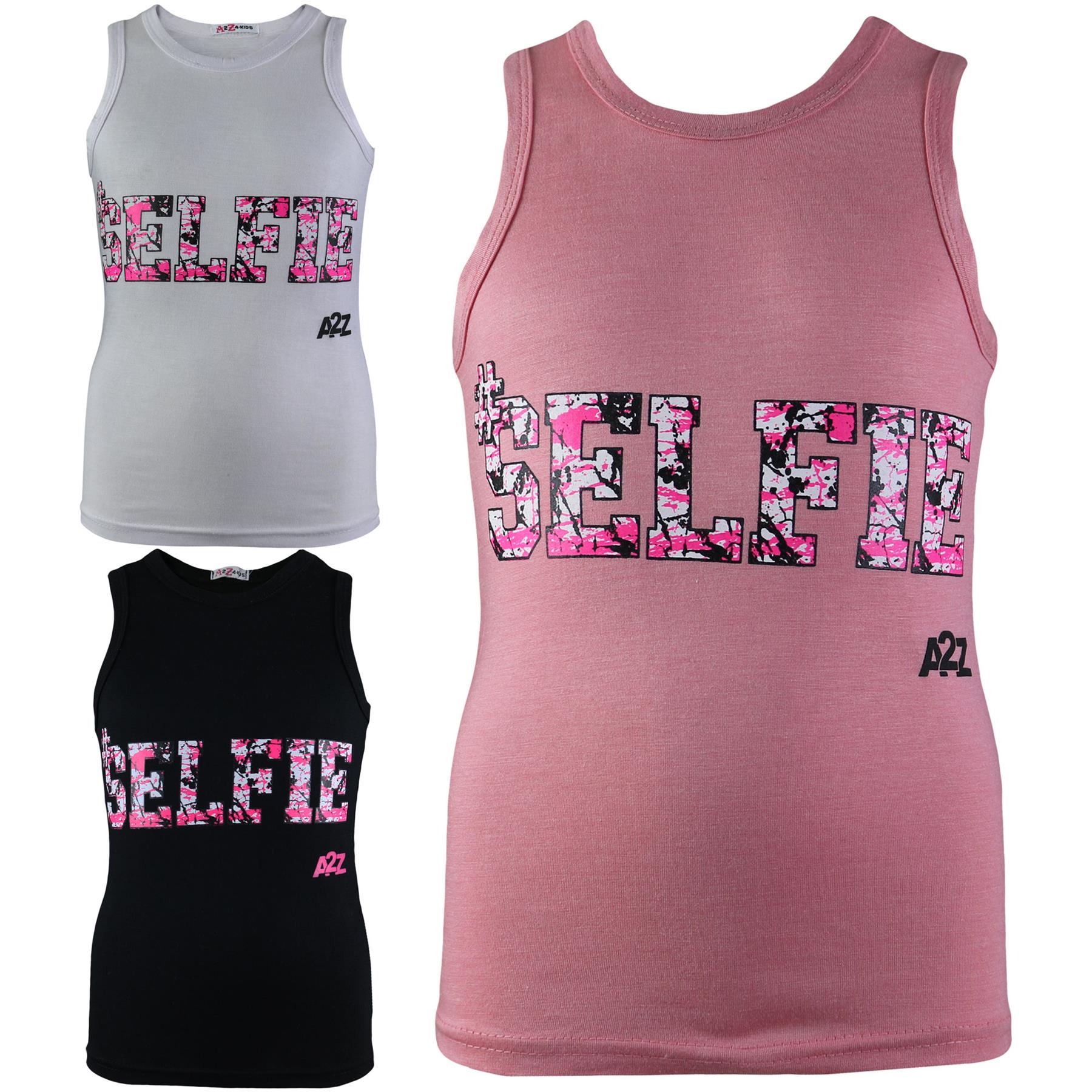 Kids Girls Selfie Splash Vest Top Trendy Fashion Tank Tops T Shirt 5-13 Years