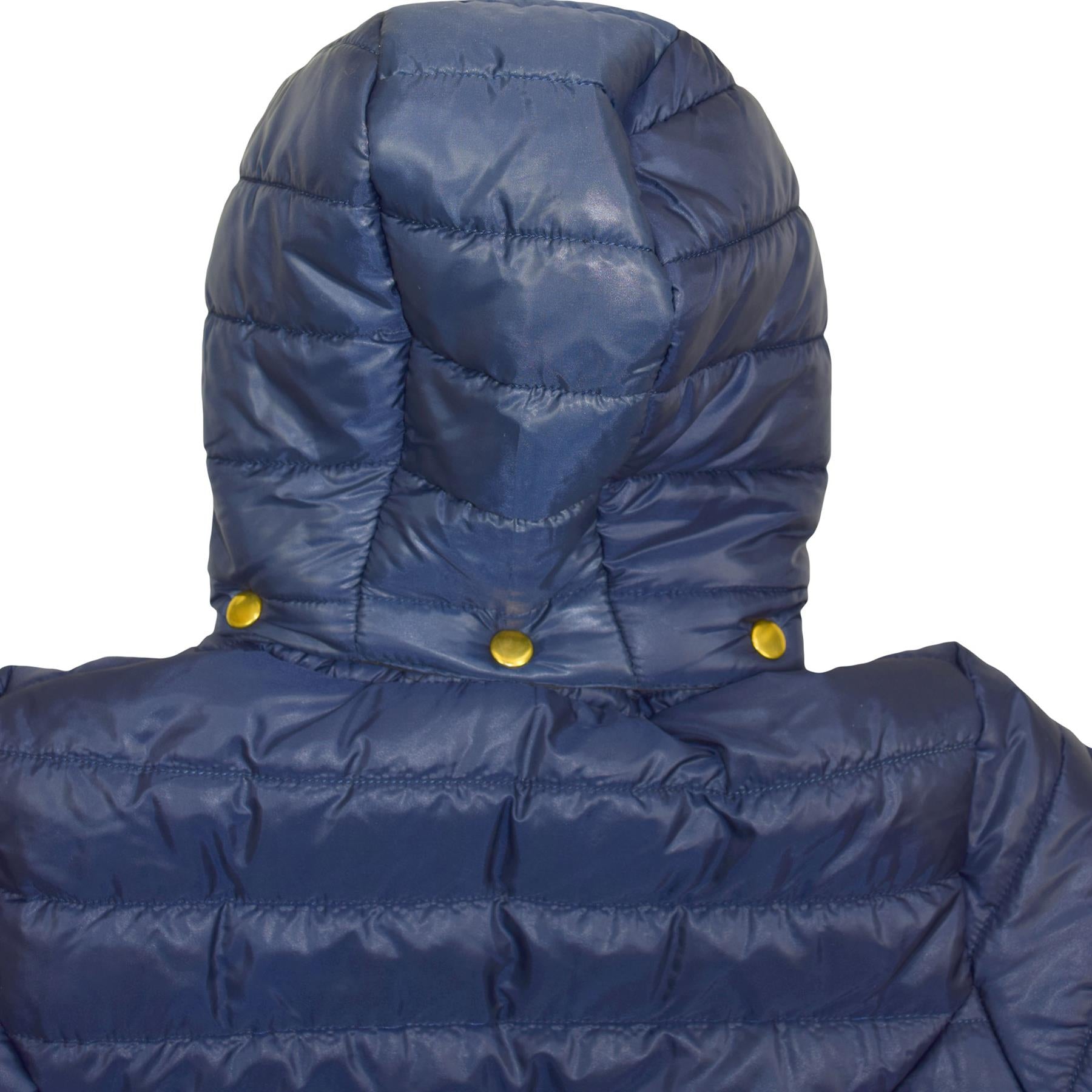 Kids Girls Jackets Navy Puffer Padded Quilted Detachable Hood Faux Fur Top Coats