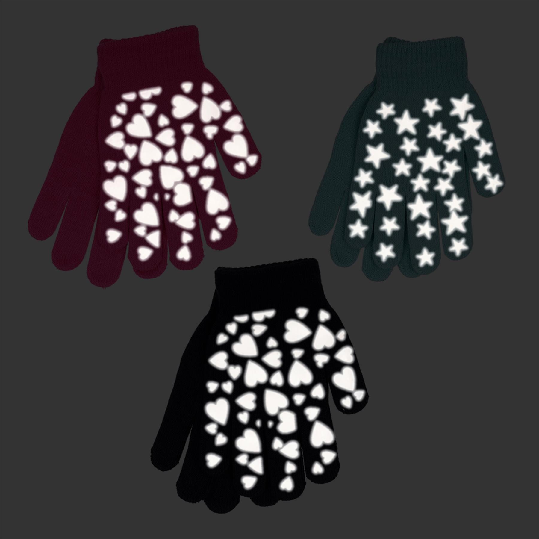 Kids Girls Gloves 3 Pack Glowing In The Dark Mittens Winter Warm Magic Gloves