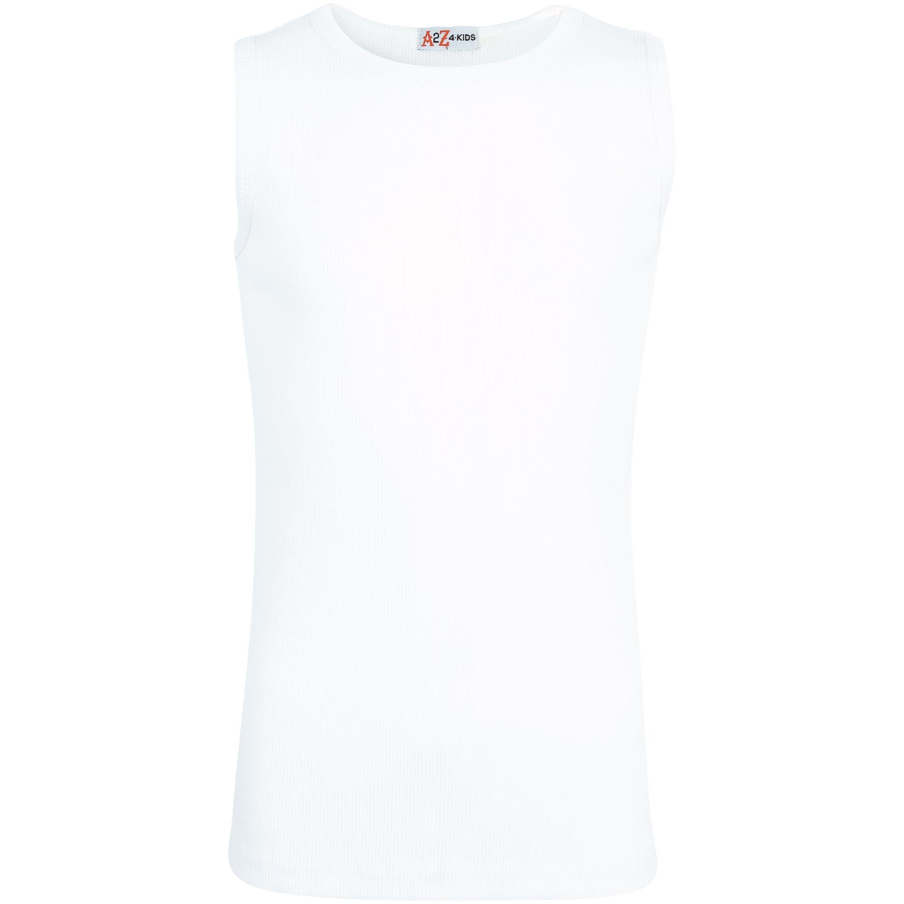 Kids Girls Ribbed Vest Top 100% Thick Cotton Fashion Tank Tops T Shirt 2-13 Year