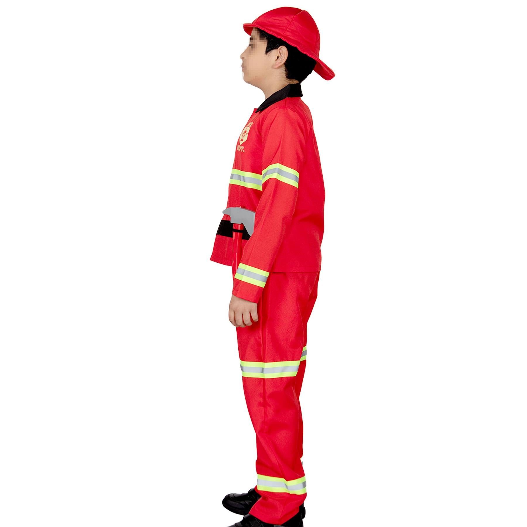 Kids Fireman Costume Firefighter Role Play Halloween Fire Man Uniform Outfit Kit