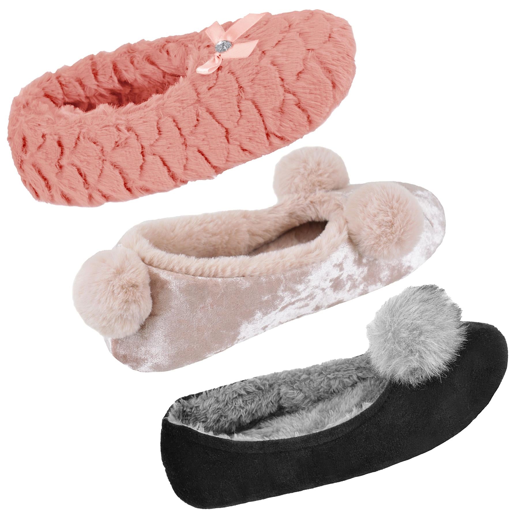 A2Z Ladies Ballet Slippers with Comfy Memory Foam Slipper With Plush Pom Pom