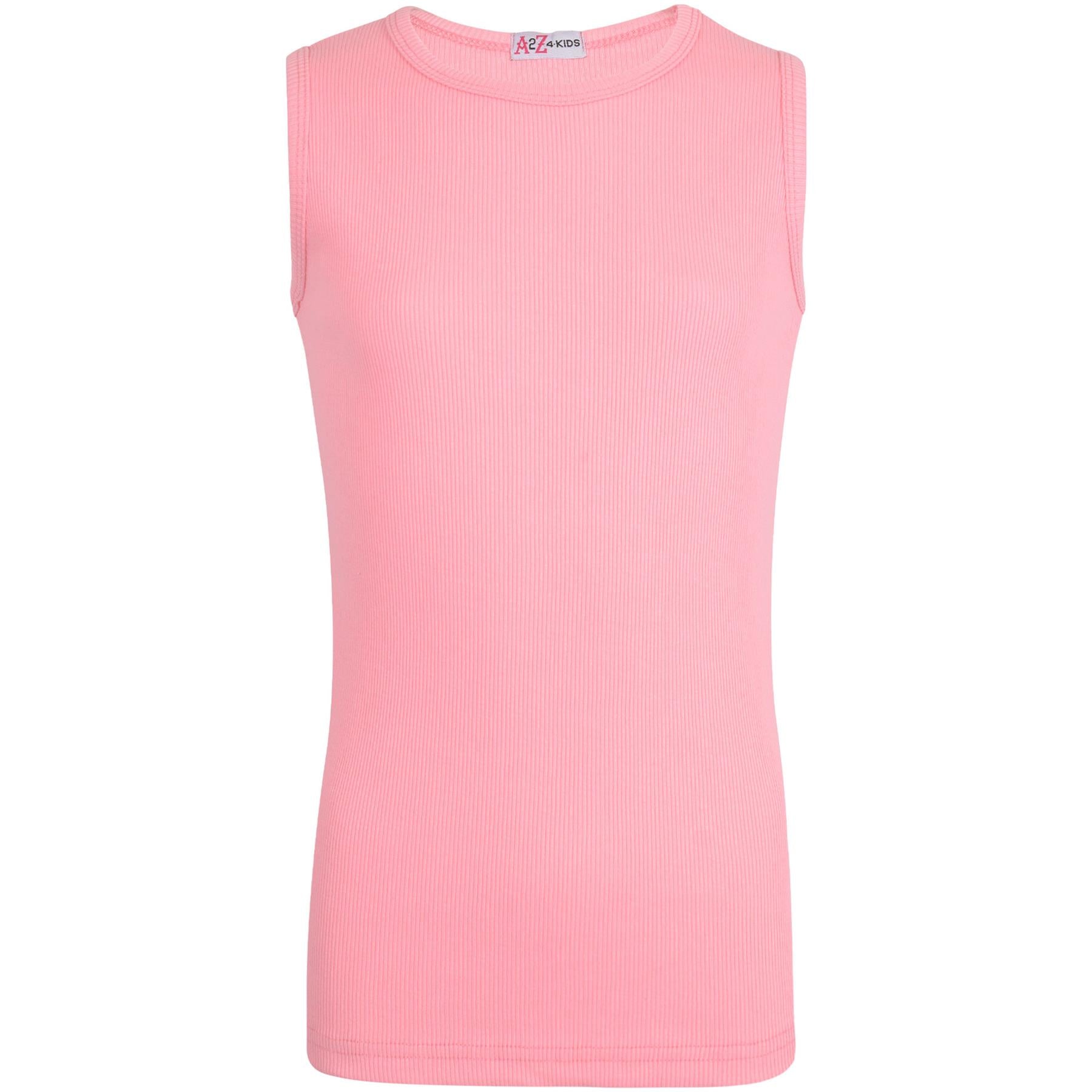 Kids Girls Ribbed Vest Top 100% Thick Cotton Fashion Tank Tops T Shirt 2-13 Year
