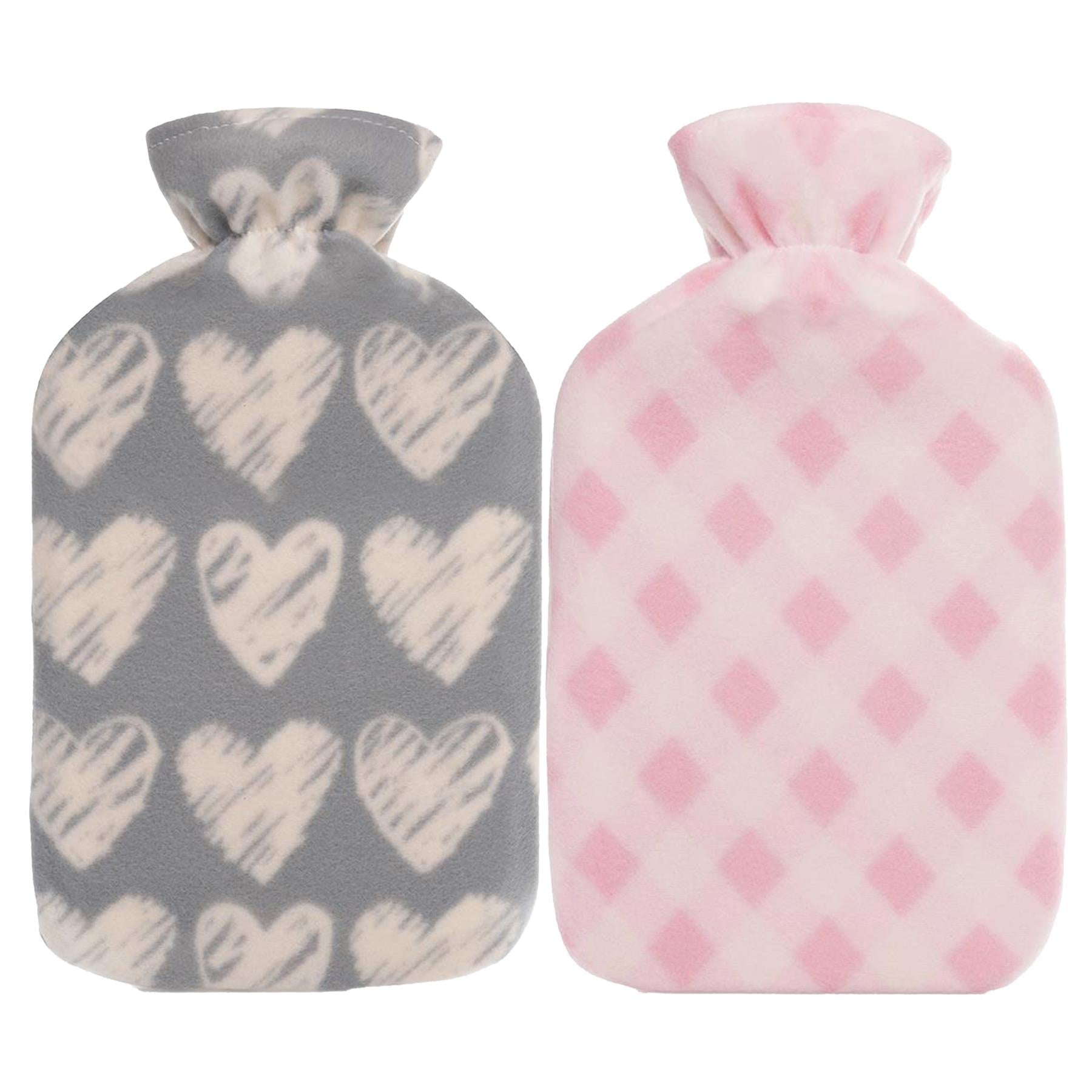 A2Z Hot Water Bottle Diamonds Hearts Fleece Cover 2 Liter Bottles Heat Therapy