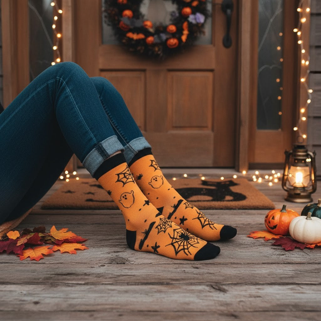 A2Z 4 Kids Girls Boys Novelty Halloween Skeleton Boo Spider Web Warm Crew Socks