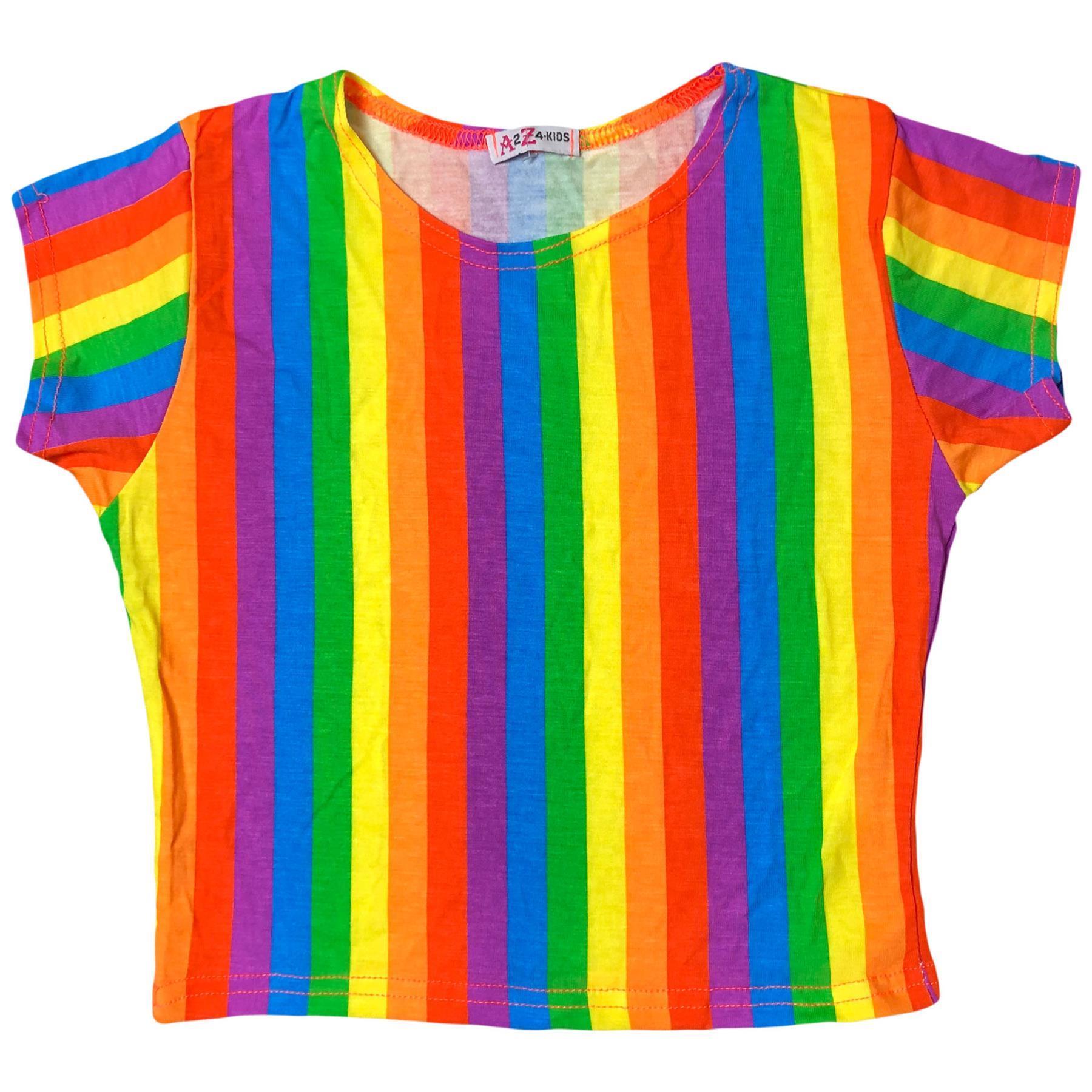 A2Z 4 Kids Girls Rainbow Short Sleeve Stretch Summer T-Shirt Crop Top 5-13 Years