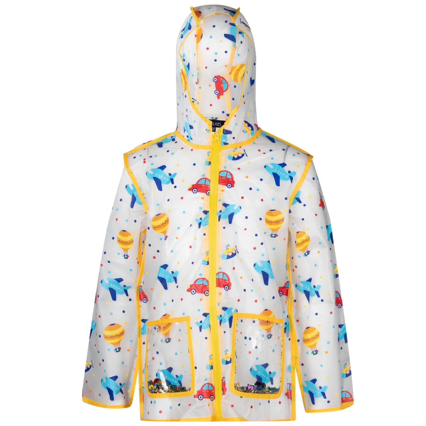 Kids Girls Boys Raincoat EVA Yellow Transparent Rainwear Hooded Outdoor Rain Coat