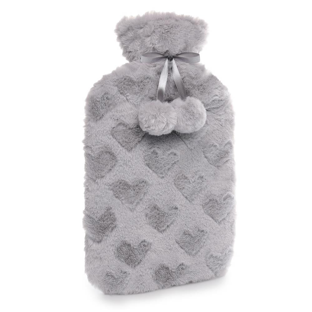 A2Z Hot Water Bottle 2 Litre Heart Embossed Plush Fleece Cover Hot Water Bag