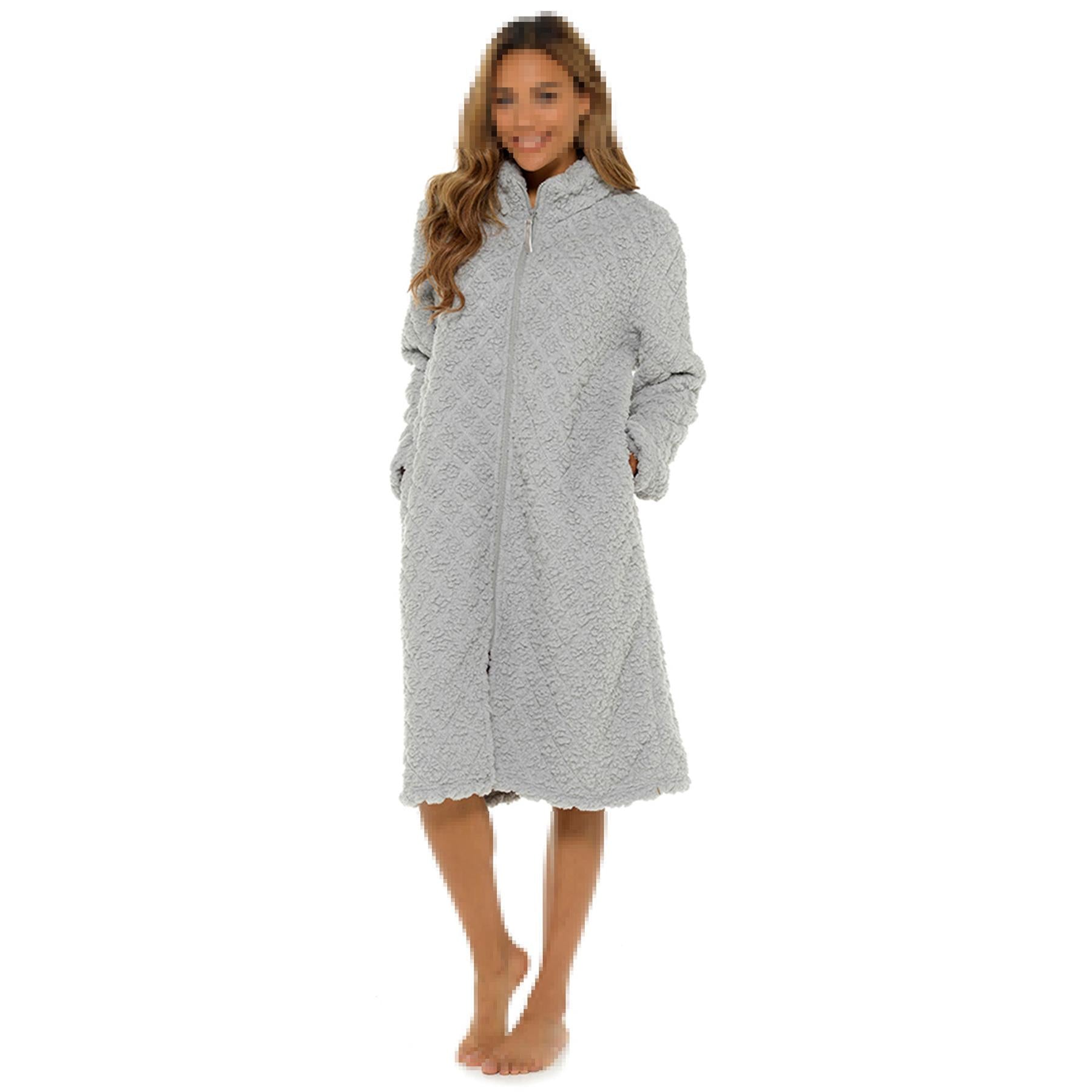 A2Z Womens Foxbury Diamond Fleece Zip Up Robe Soft Warm Cosy Dressing Gown