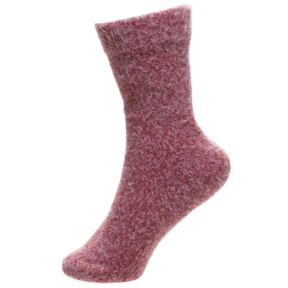 Ladies 2 Pack Soft Twist Yarn Cosy Socks Heather Grey & Red Warm Fairisle Socks