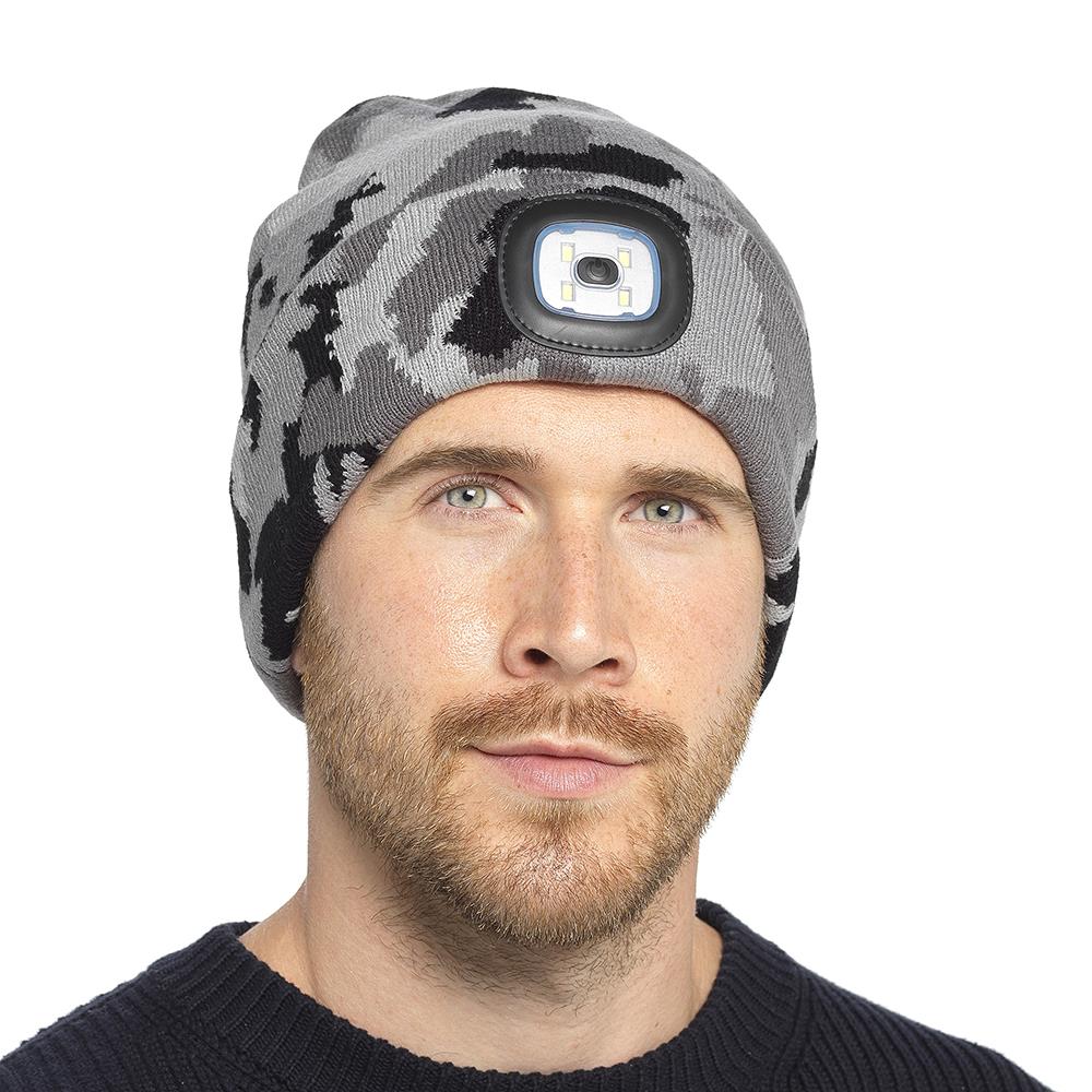 A2Z Mens LED Hat Camouflage Knitted Beanies Caps USB Rechargeable LED Torch Cap