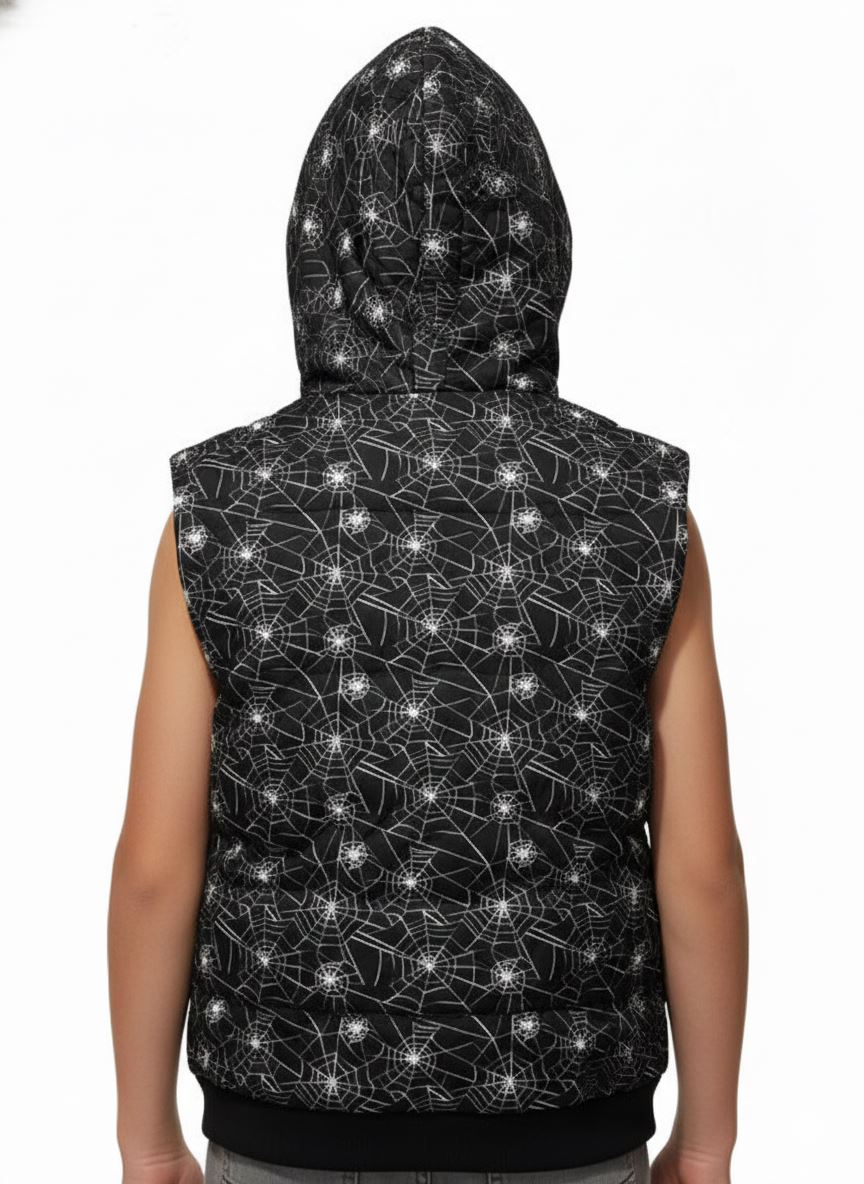 A2Z Kids Padded Hooded Gilet Spider Web Print Sleeveless Jacket 5-14 Years