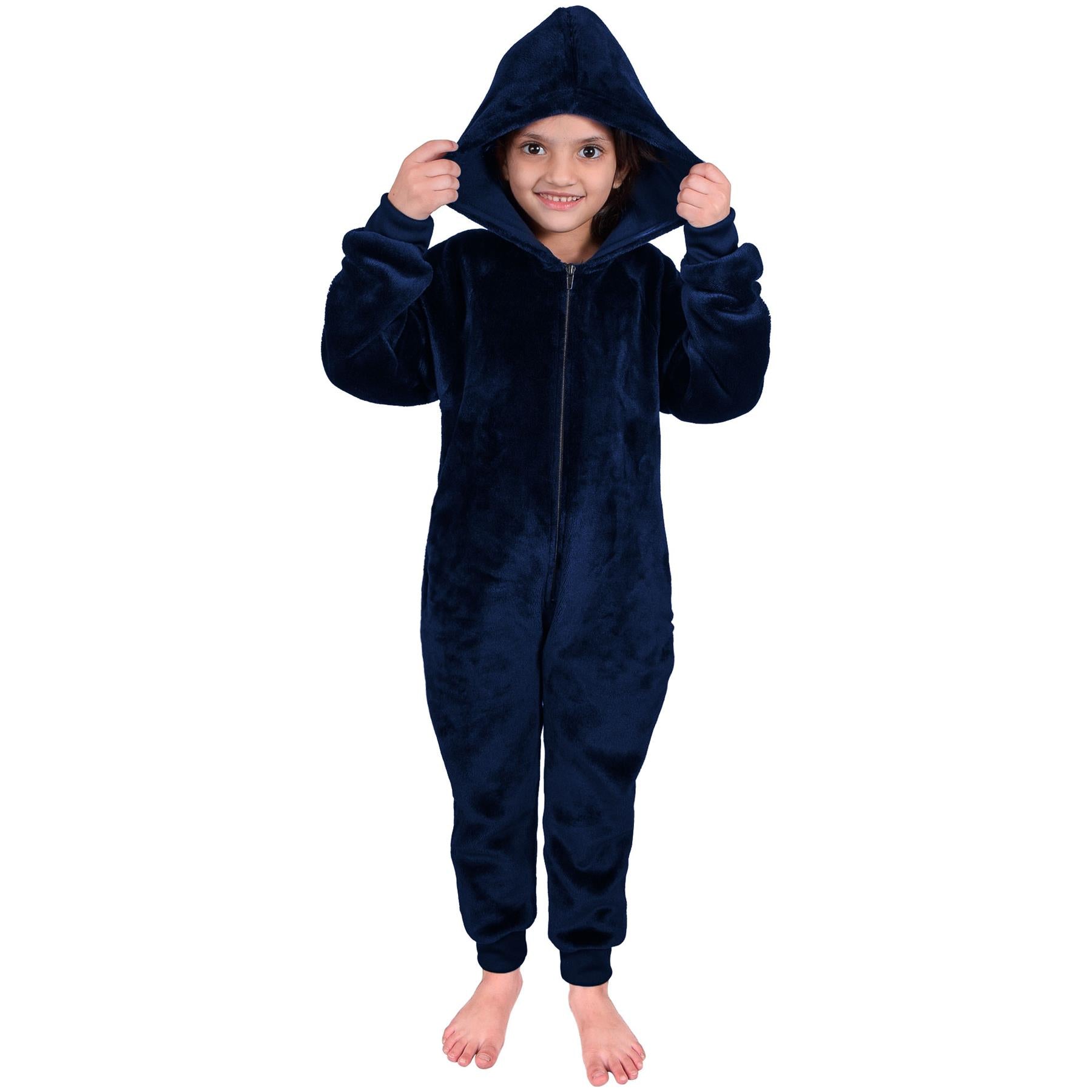 A2Z 4 Kids Girls Boys Plain Fleece Hooded Onesie Soft Comfortable for Children