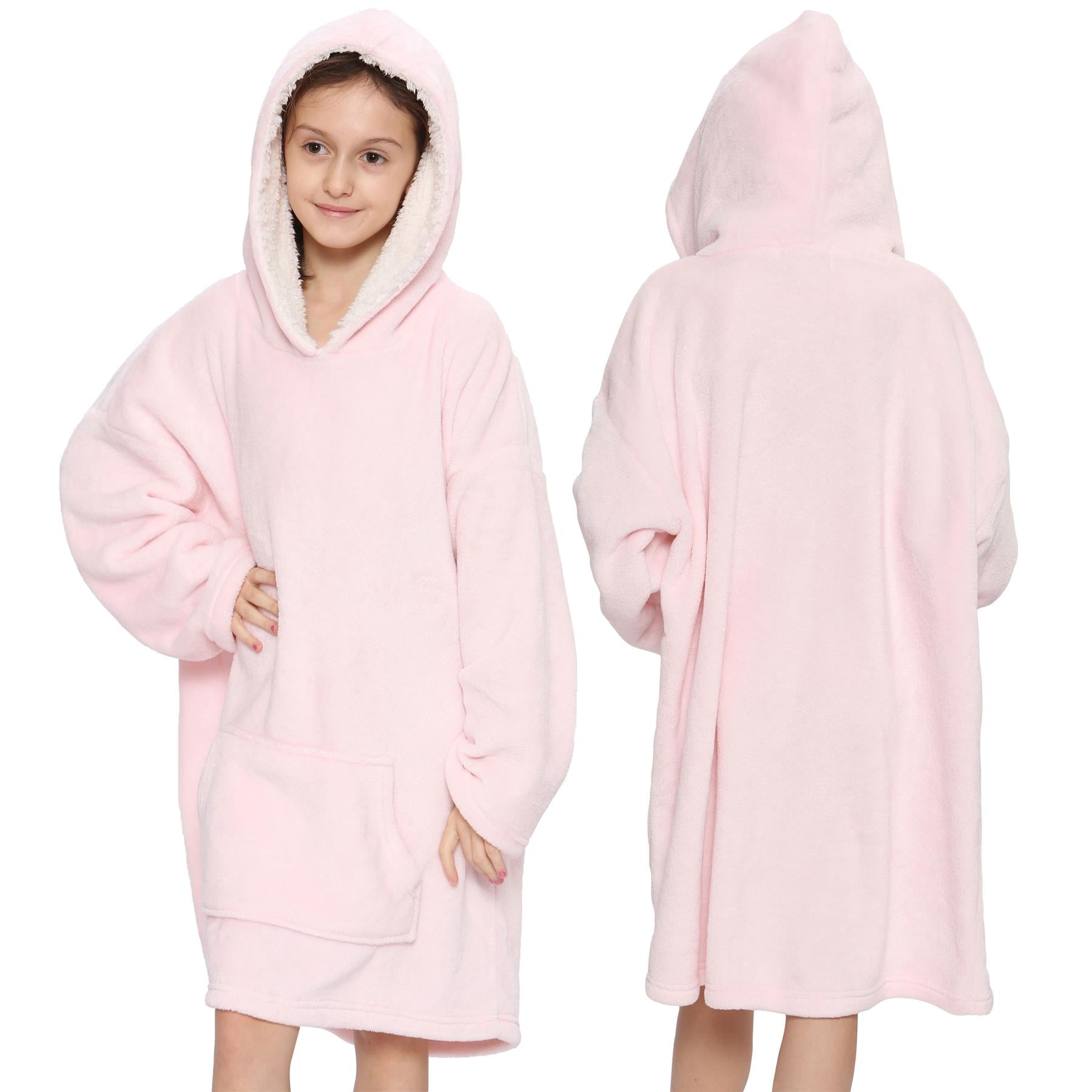 Kids Unisex Oversized Hoodie Baby Pink Snuggle Blanket Super Soft Warm Fleece