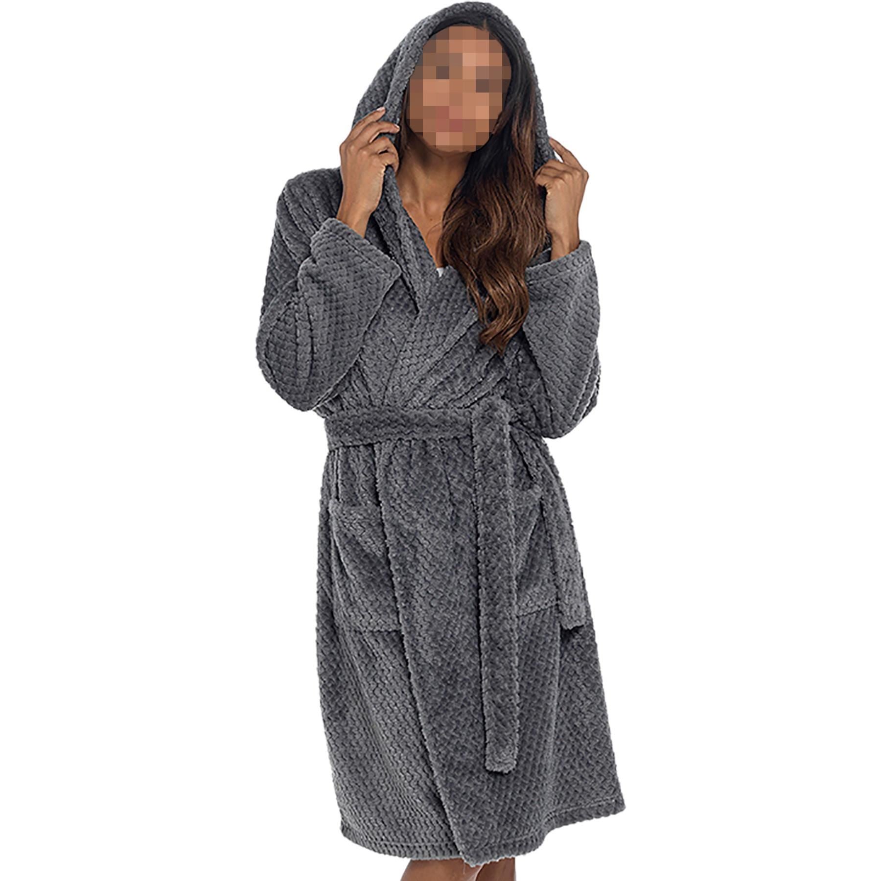 A2Z Women's Luxurious Flannel Fluffy Fleece Robe Honeycomb Hooded Dressing Gown