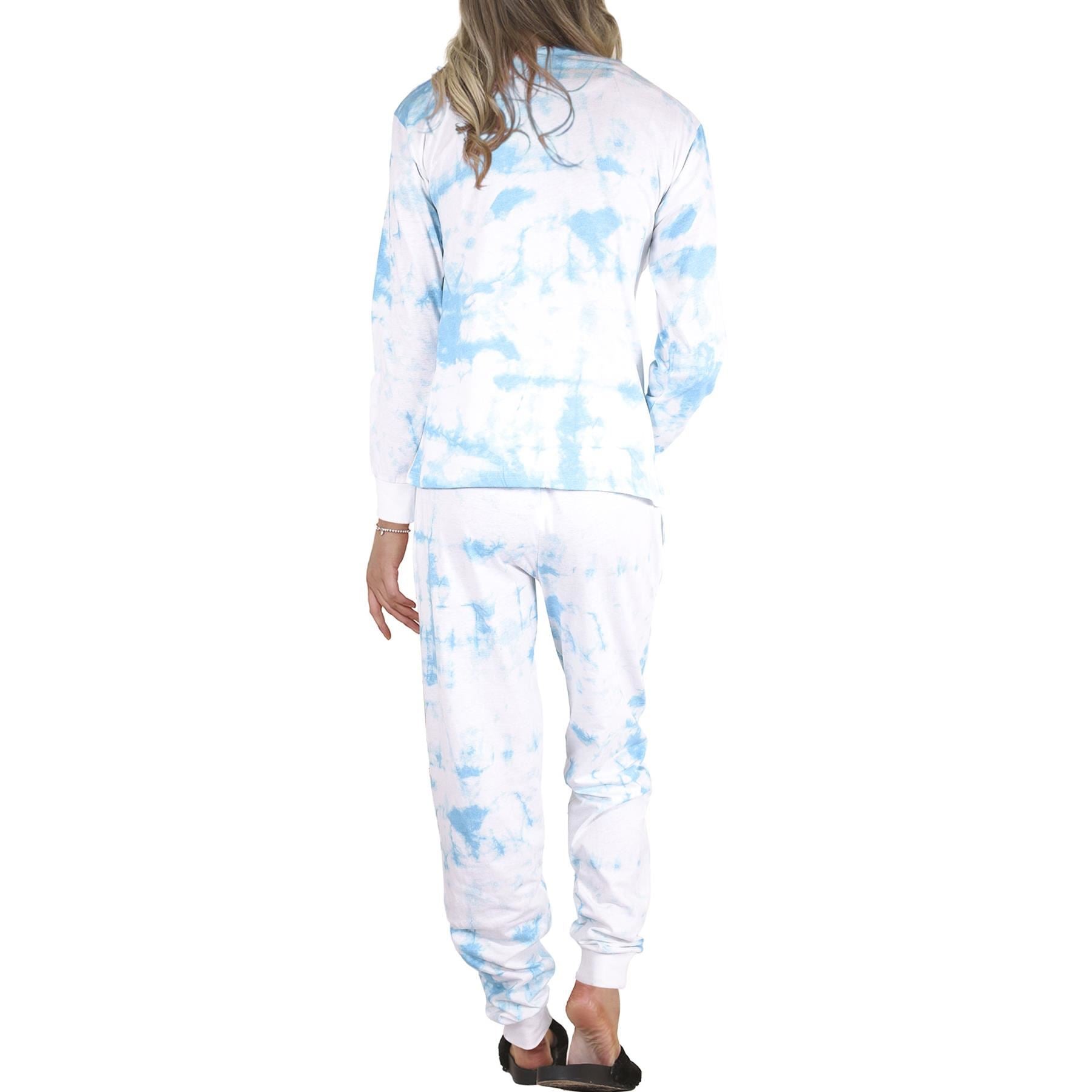 Ladies Pyjamas Tie Dye Print Blue Long Sleeves Top Bottom Lounge Suit For Women