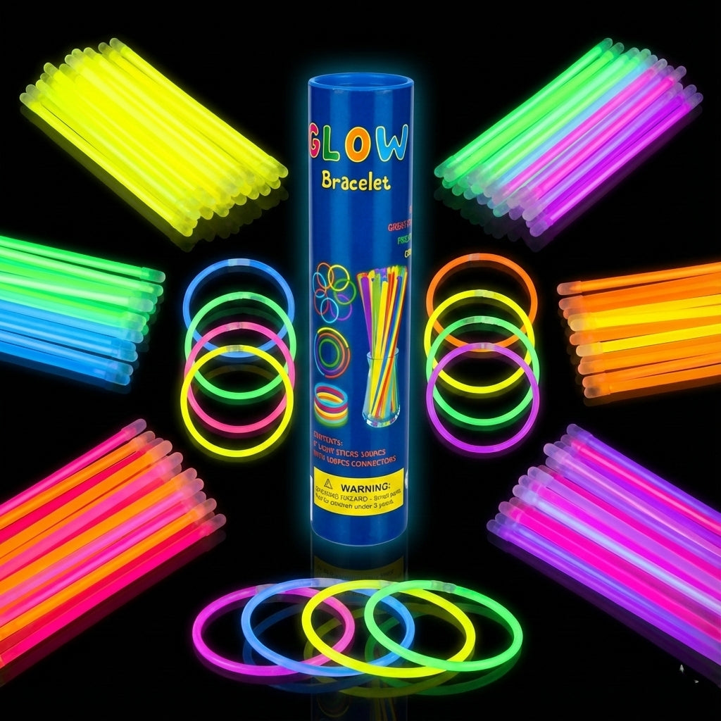A2Z Glow Sticks 100 Pack Multi-Colour 8" Light Sticks with Connectors Party Glow