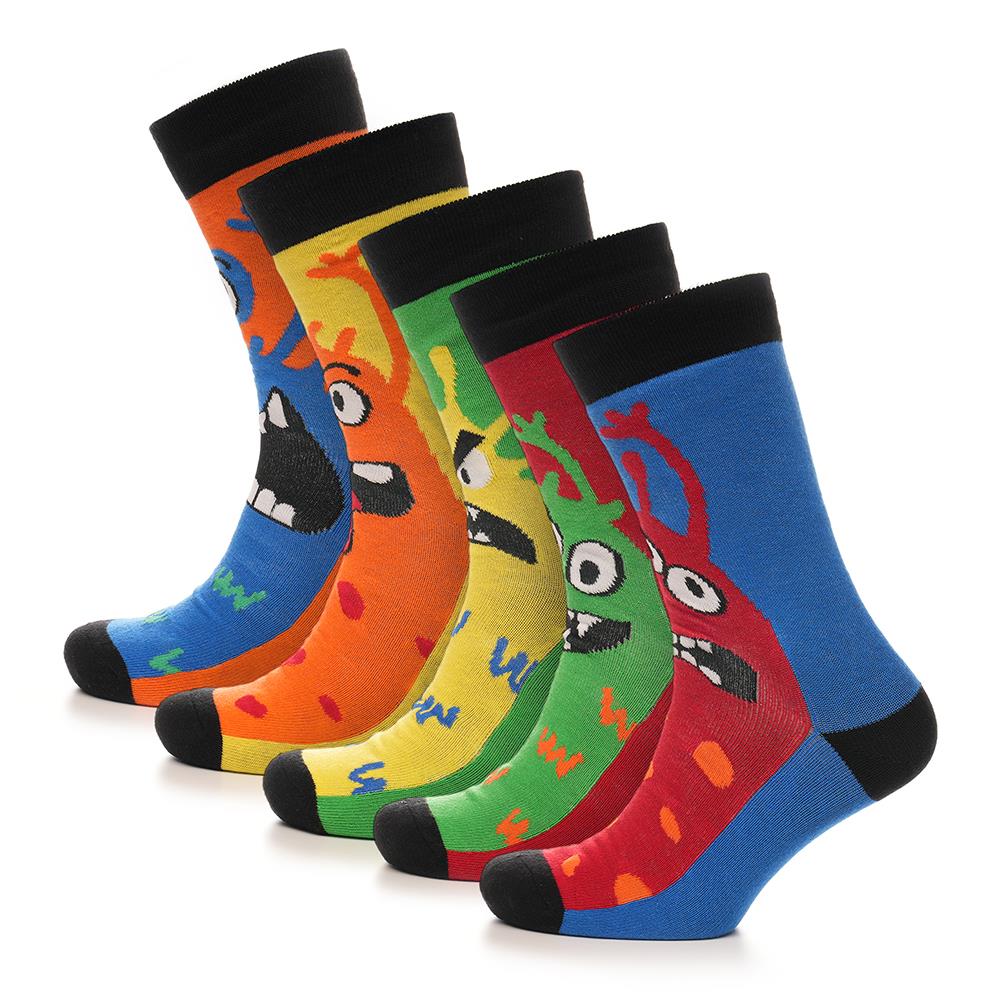 Mens 5 Pack Monster Design Socks Comfortable For Daily Wear Cotton Rich Socks