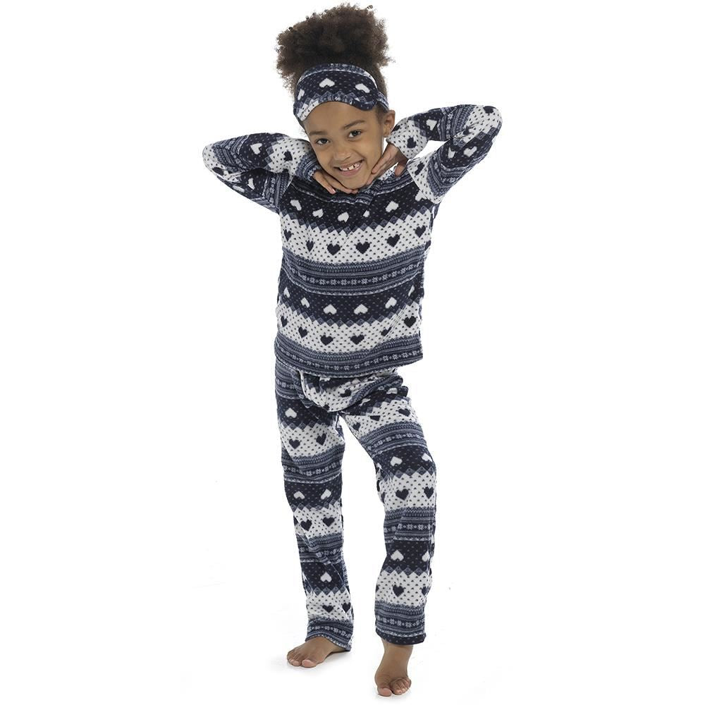 Kids Girls Soft Fleece Twosie Pyjamas With Eye Mask Comfortable Loungewear PJS