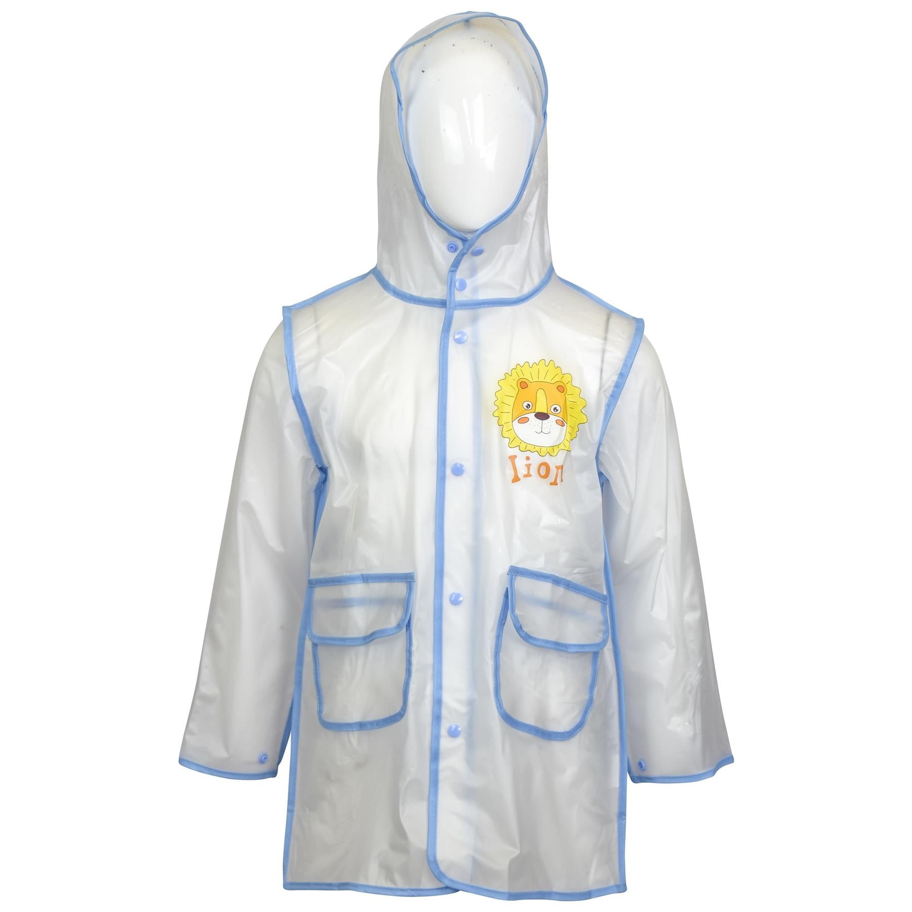 Kids Girls Boys Raincoat EVA Blue Transparent Rainwear Hooded Outdoor Rain Coat