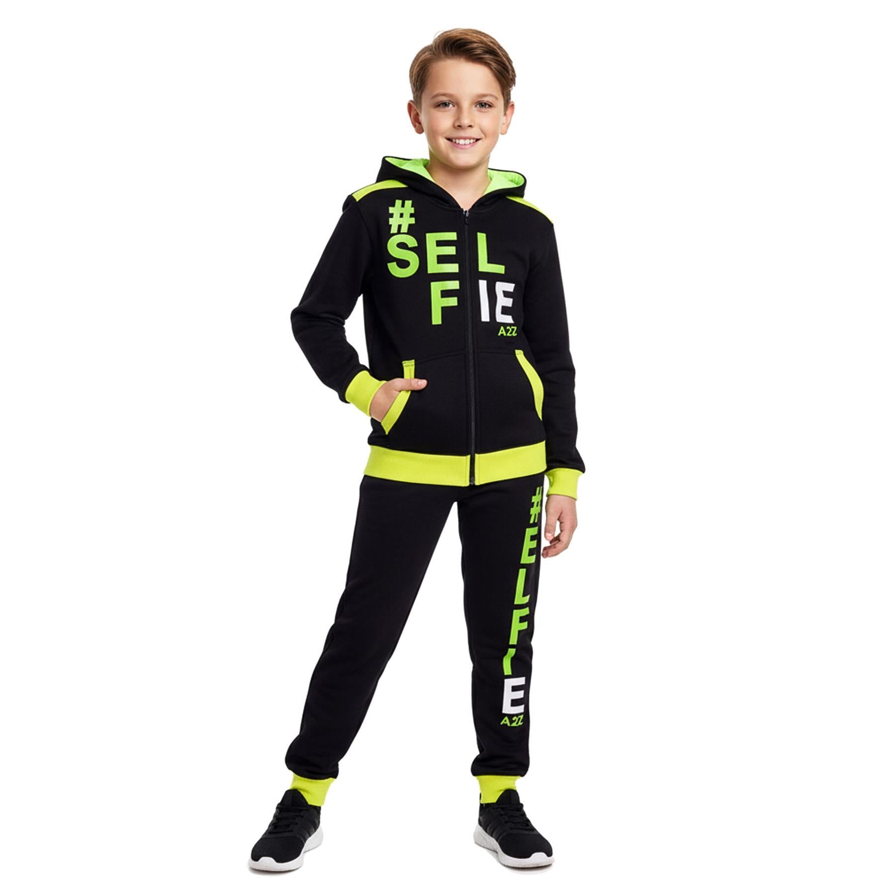 A2Z 4 Kids Girls Boys #SELFIE Tracksuit Hoodie & Joggers Outfit Set Top Bottom