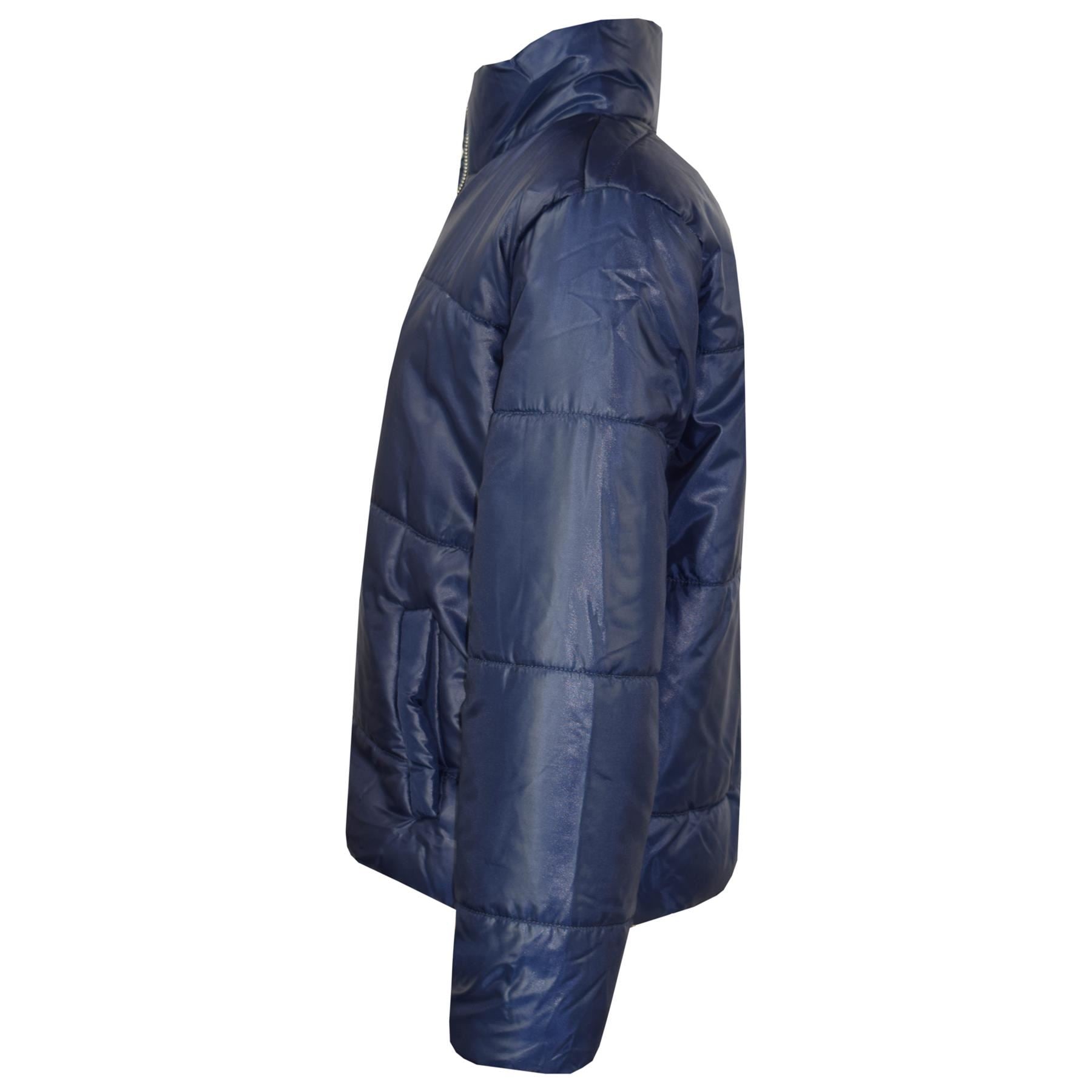 Girls Navy Wetlook Padded Quilted Puffer Jacket
