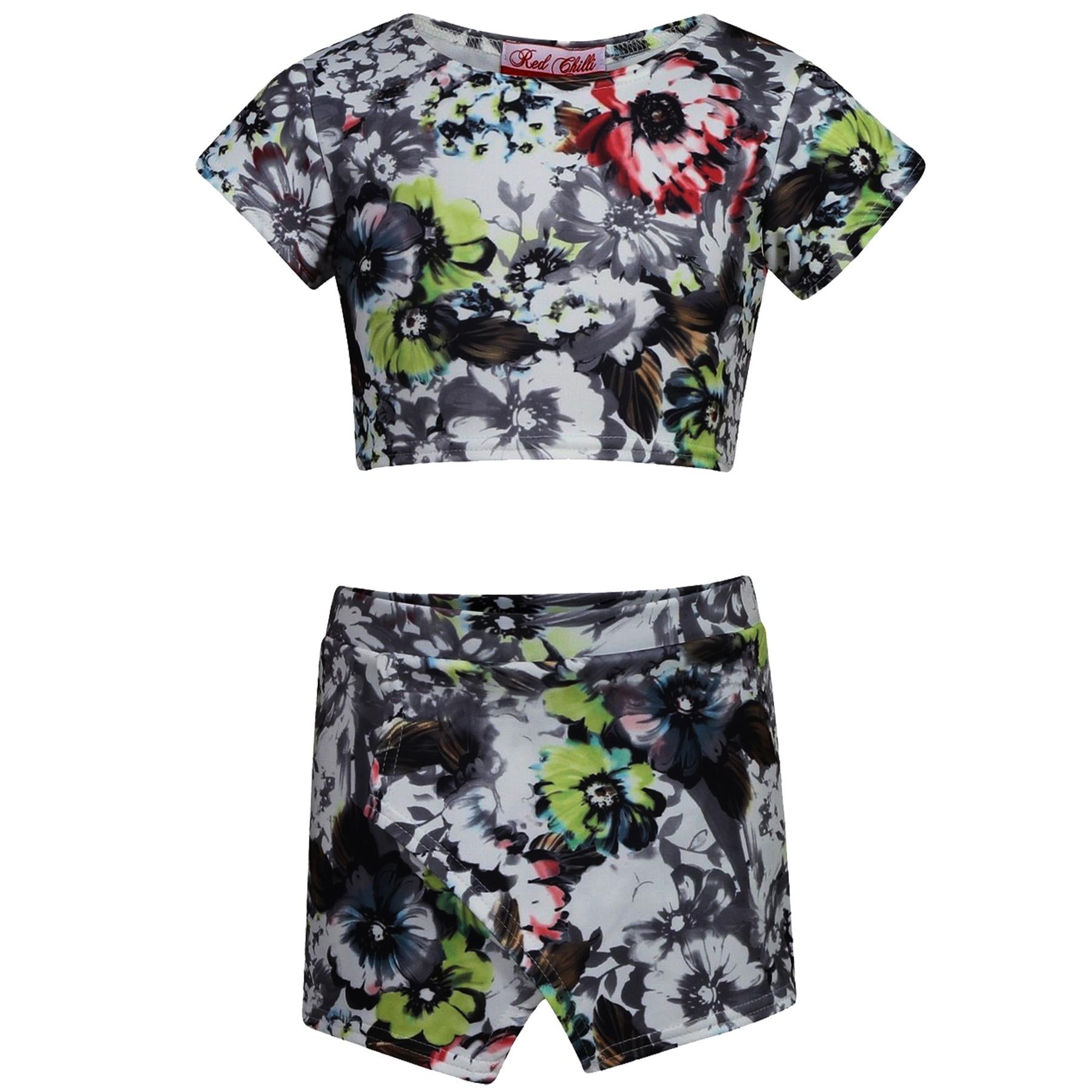 Kids Girls Tropical Aztec Floral Tribal Crop Top & Skort Set