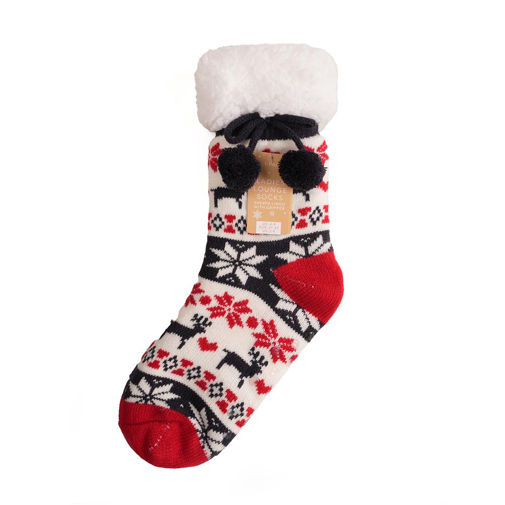 A2Z Ladies Socks Christmas Lounge Sherpa Fleece Lining Pompom Gripper Women Sock