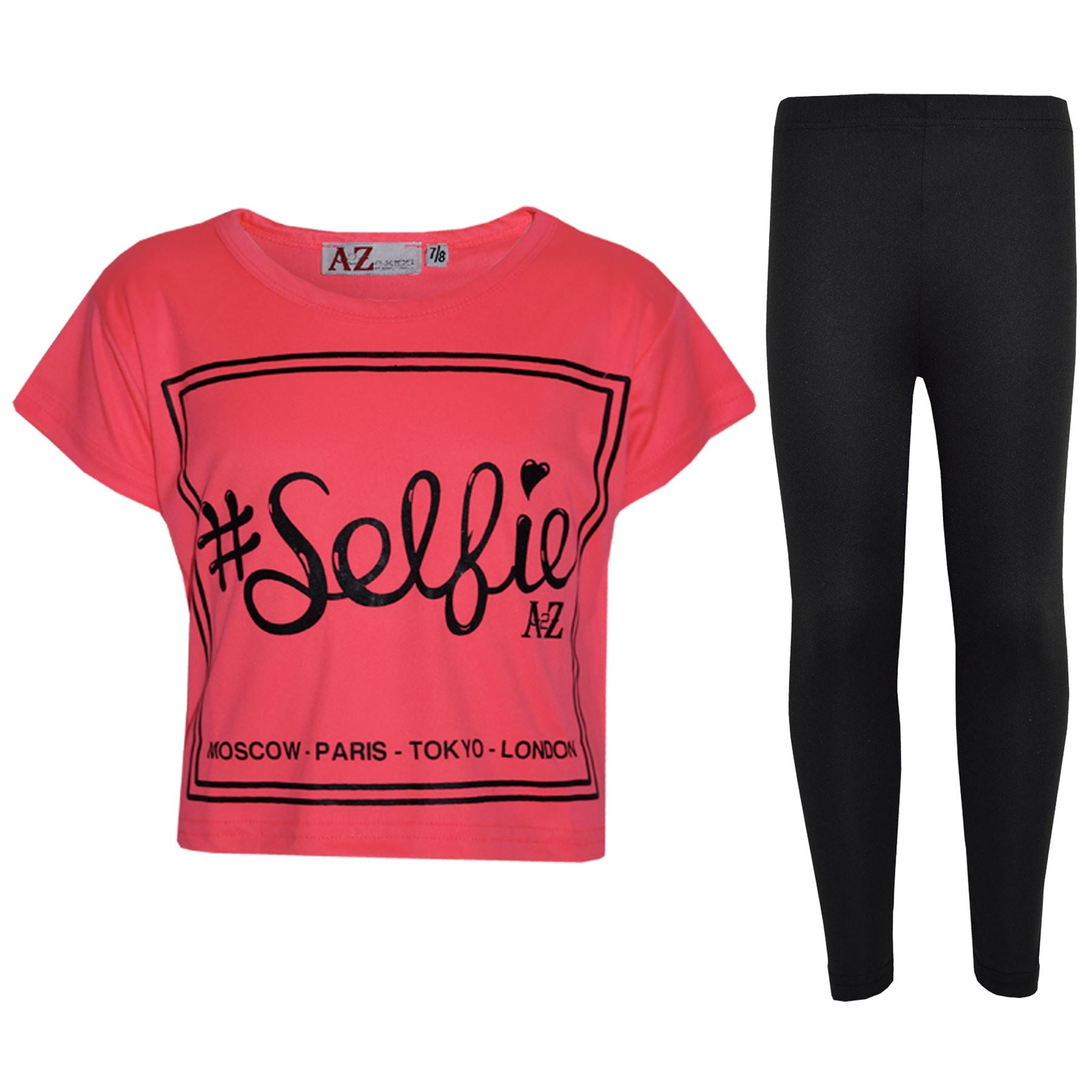 Girls Top Kids #Selfie Print Stylish Crop Top & Fashion Legging Set 7-13