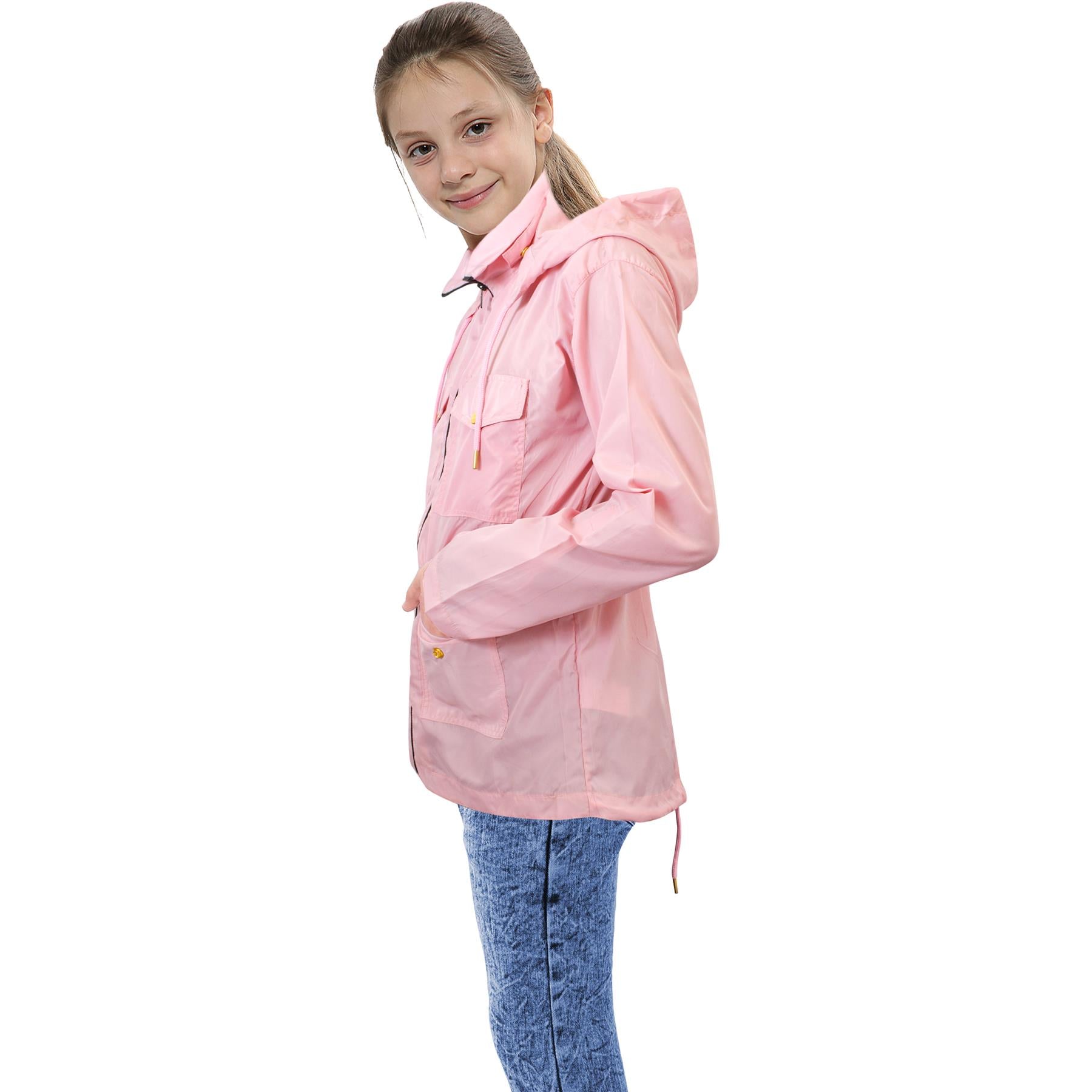 Kids Girls Raincoat Wind Resistant Lightweight Hooded Waterproof Jackets 5-14 Yr