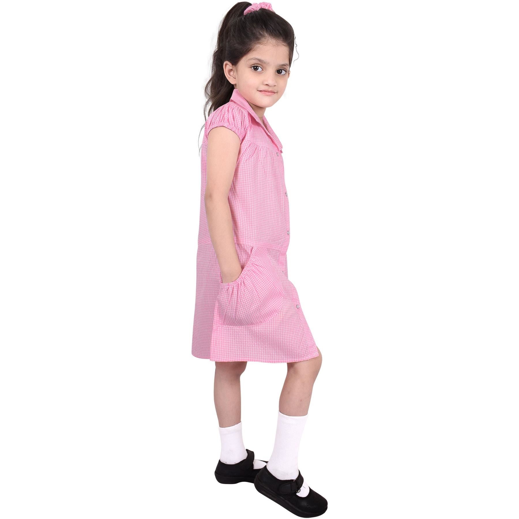 Girls Uniform School Dress Gingham Check Printed Dress With Matching Scrunchies