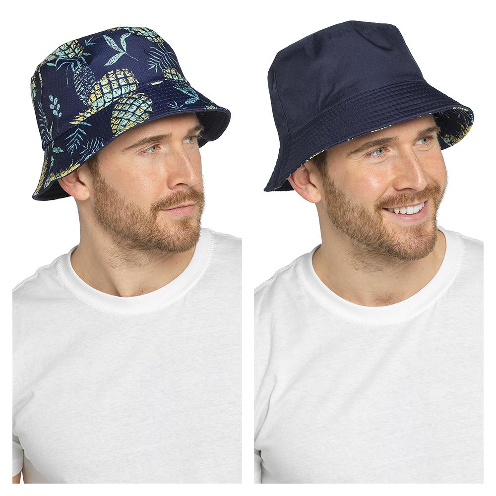 Mens Reversible Bucket Hat Summer Foldable Polyester Sun Protection Hiking Hat