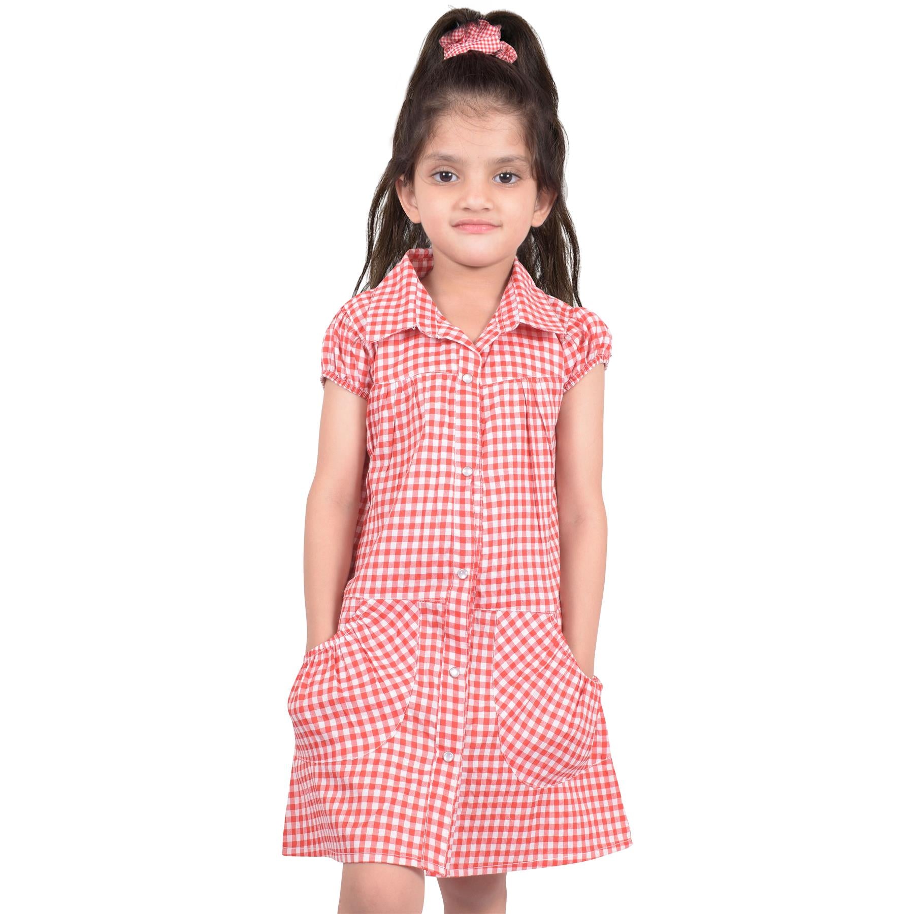 Girls Gingham School Dress Pack Of 2 Check Print Dresses With Matching Scrunchie