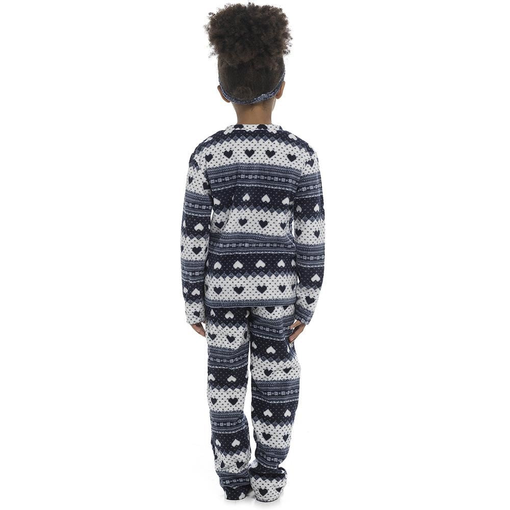 Kids Girls Soft Fleece Twosie Pyjamas With Eye Mask Comfortable Loungewear PJS