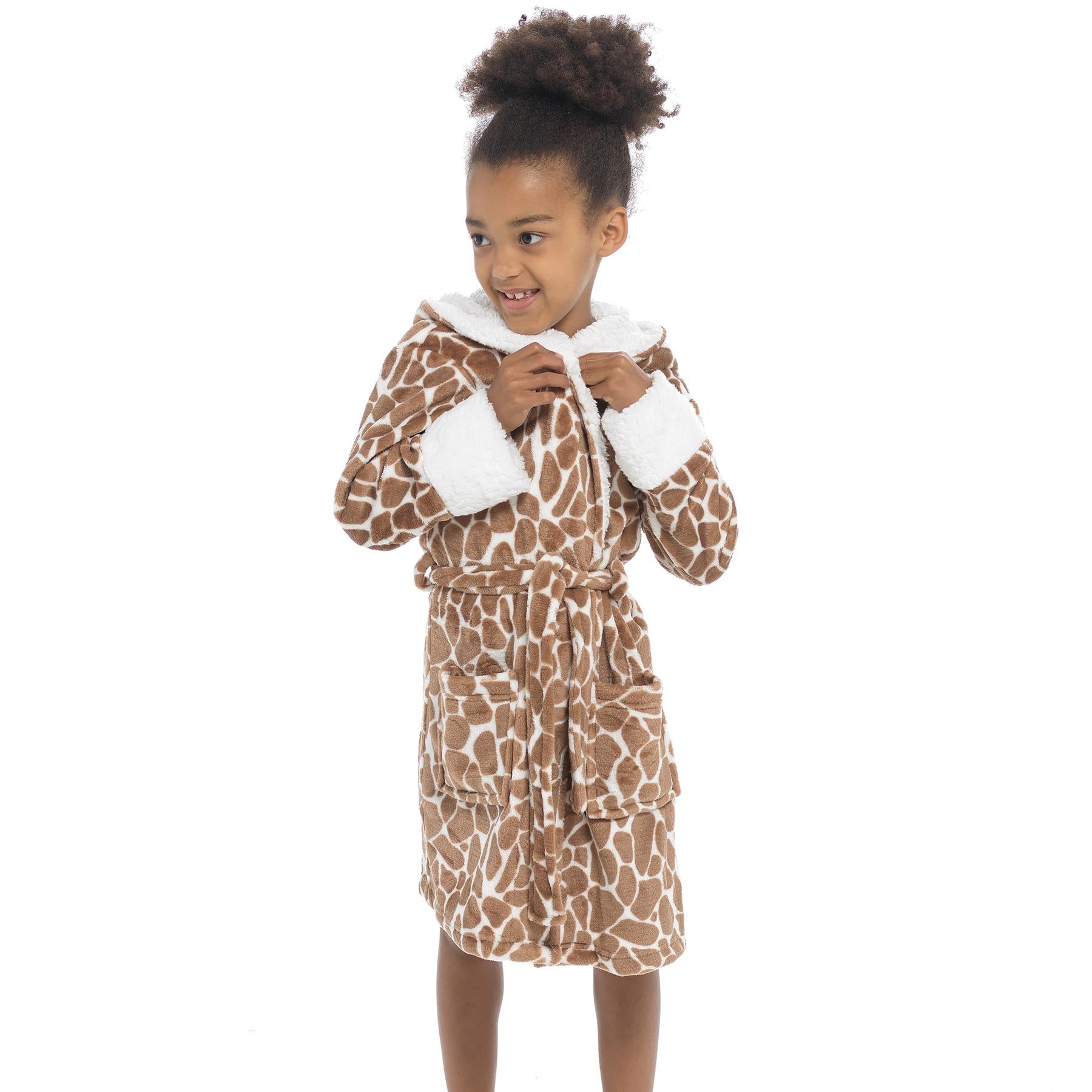 A2Z 4 Kids Girls Bathrobe Hooded Giraffe 3D Animal Robe Cozy All In One Jumpsuit