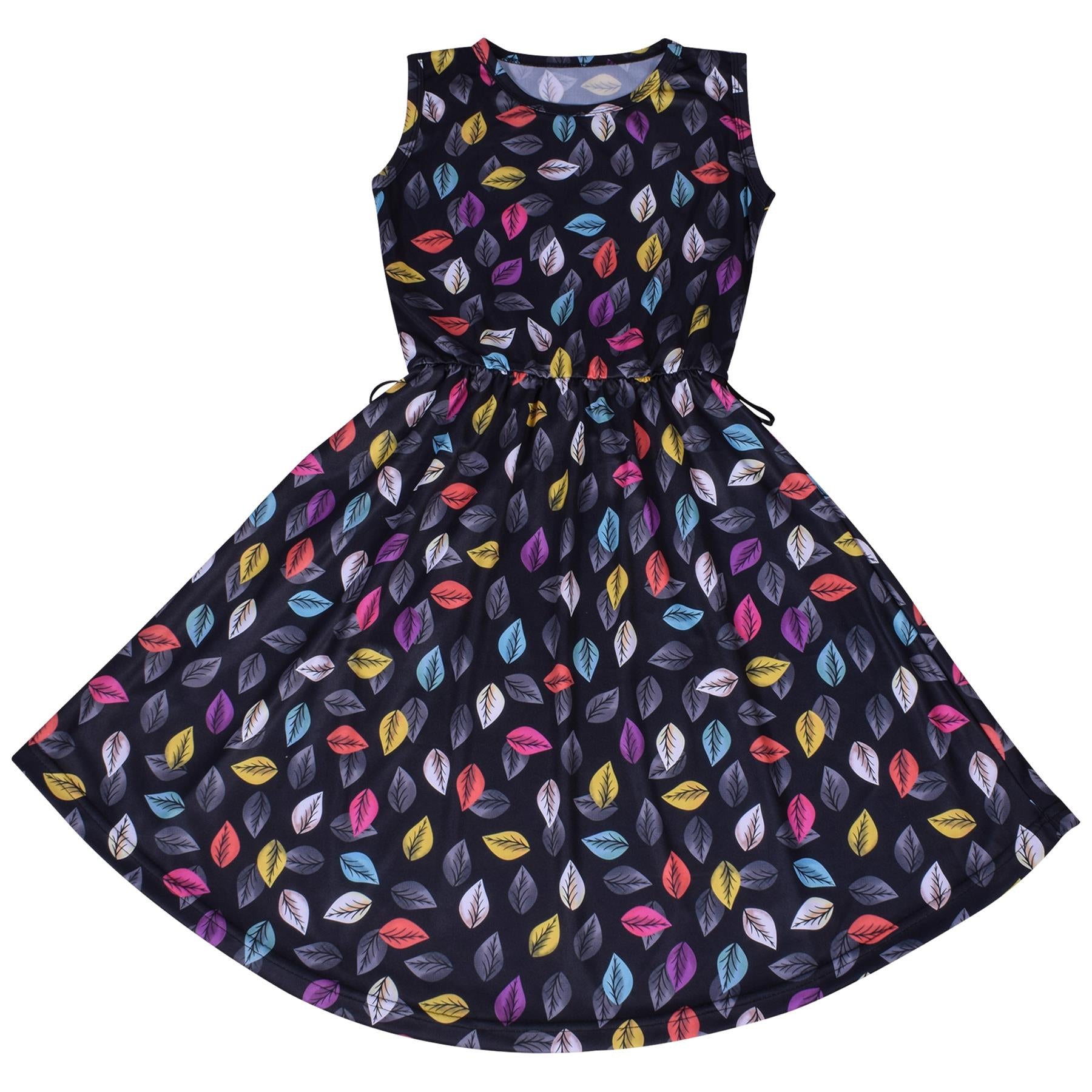 Kids Girls Leaves Skater Dress Sleeveless Flared Comfortable Party Wear Dresses