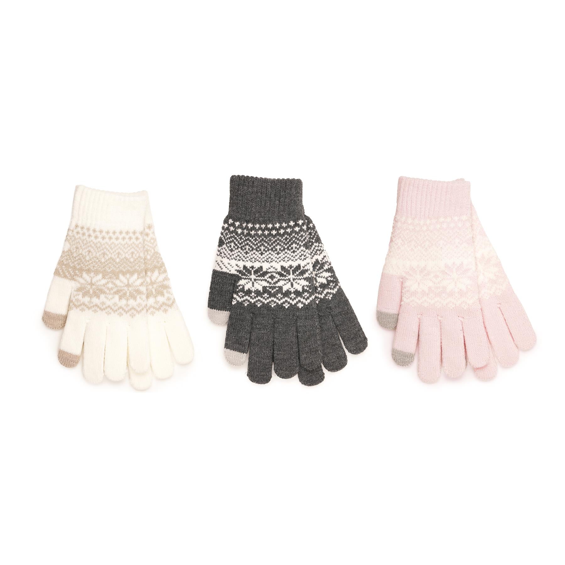 A2Z Ladies Gloves 3 Pack Touch Screen Fairisle Knitted Brushed One Size Mittens