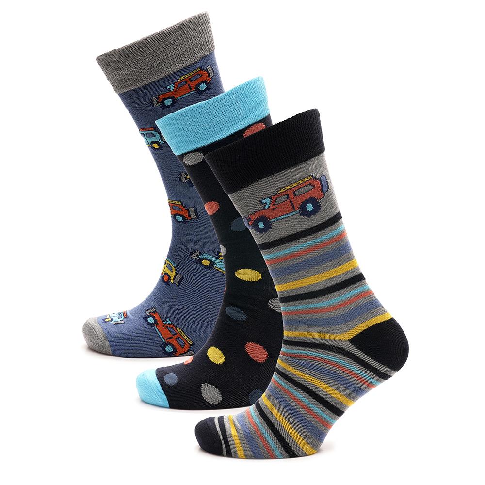 Mens 3 Pack Heel & Toe Design and Novelty Striped Spotty Football & Car Print